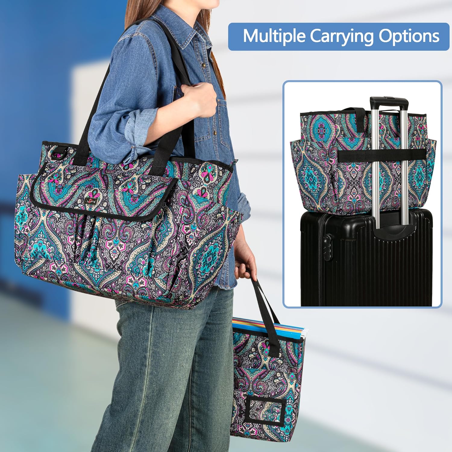 LoDrid File Bag with Extra Document Organizer Case for Letter Size File Folder, Large Utility Bag with 15.6” Laptop Padded Sleeve for Work, Business, Totem