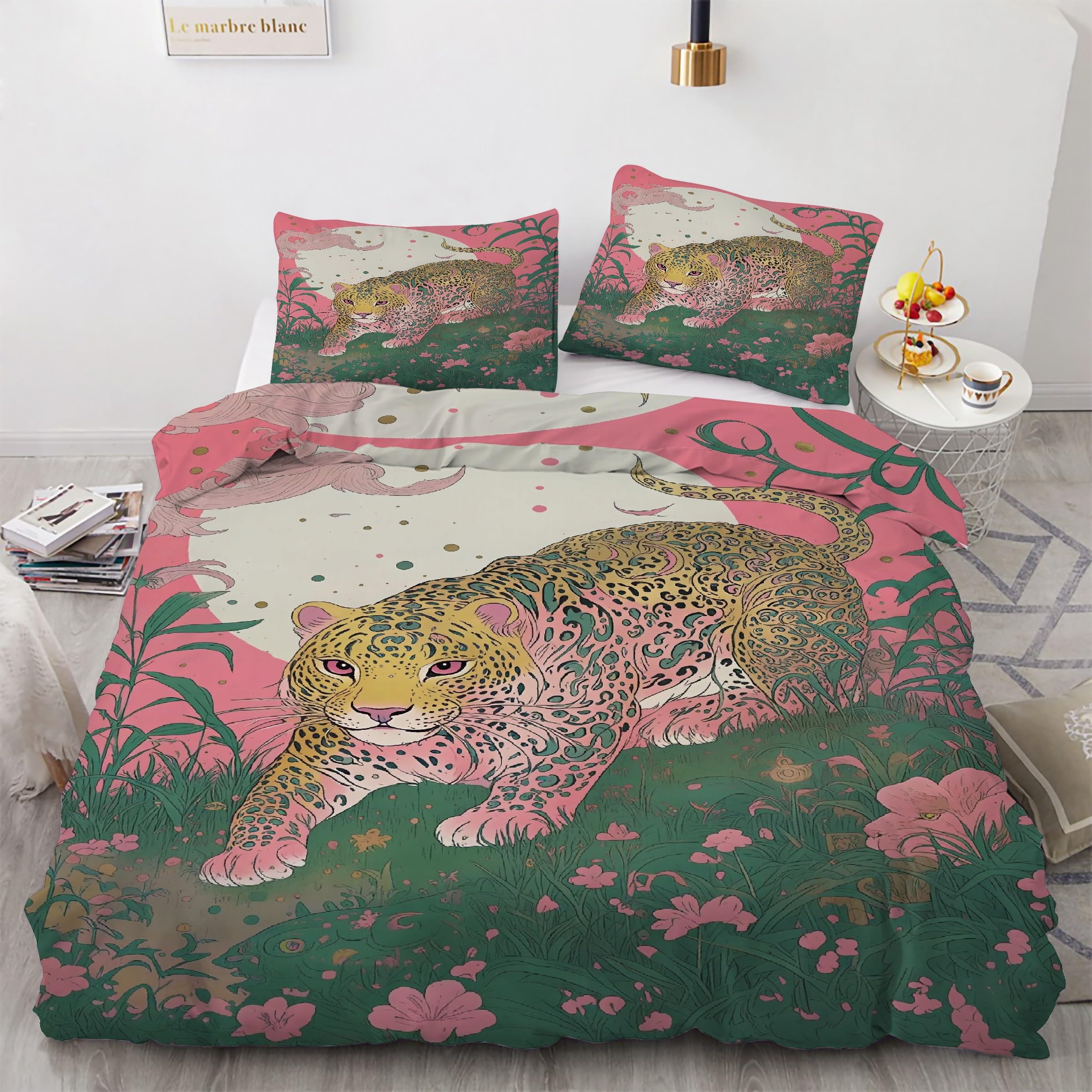 Housse de couette 240 x 260 léopard en microfibre douce zippée