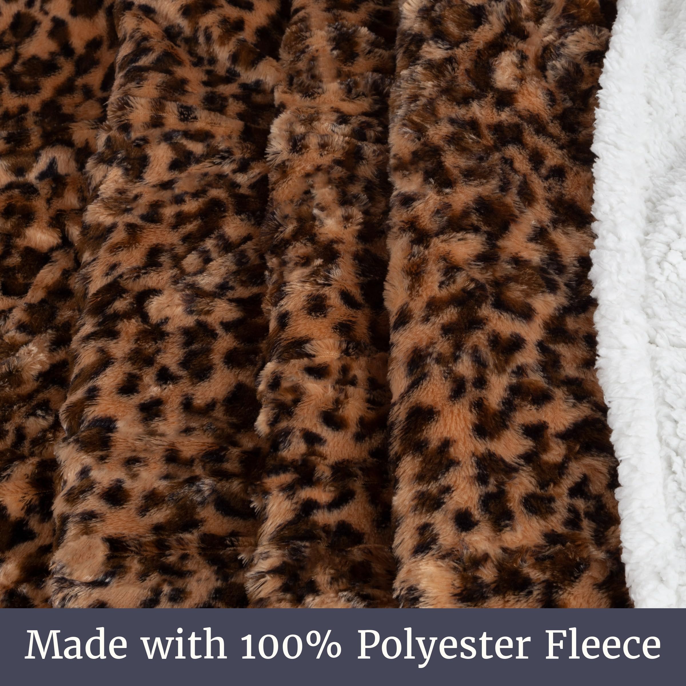 Sherpa- en fleece-deken - 127 x 152 cm, machine wasbare omkeerbare plaid - pluizige dekens voor bank, stoel of bed van Lavish Home (luipaard