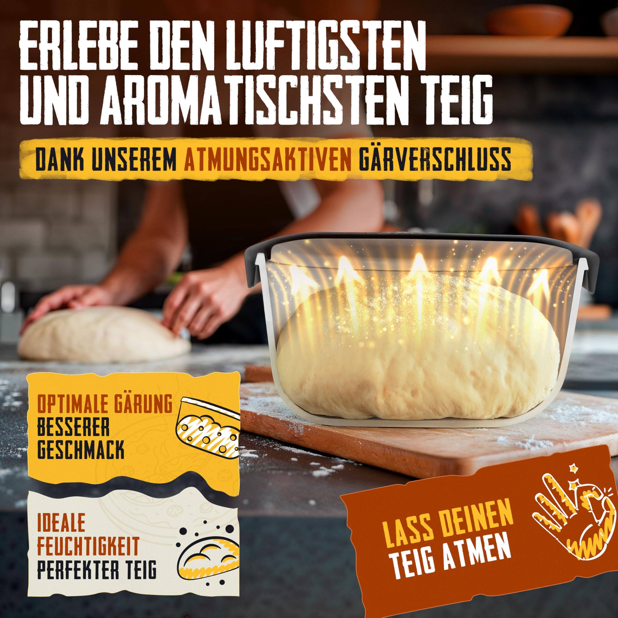 Pizzaballenbox mit Deckel – 4er Set – atmungsaktive Teigbox für perfekten Pizzateig - platzsparende Silikon Pizzateig Box mit Deckel, Pizza Box, Pizza Ballenbox, Gärbox – Grau