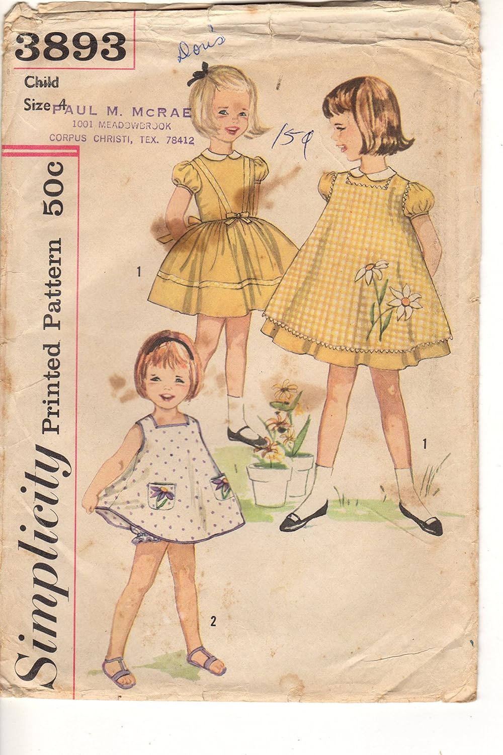 Amazon Com Simplicity 33 Girls S One Piece Dress Pinafore And Panties Transfer Included Sewing Pattern Vintage Size 6 Breast 24 Arts Crafts Sewing