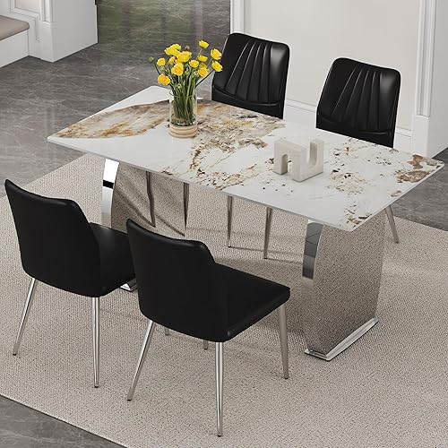 Miniatura 12 de Juego de mesa de comedor moderno para 6, 7 piezas de mármol sintético para cocina, mesa de comedor con mesas de comedor rectangulares y 6 sillas