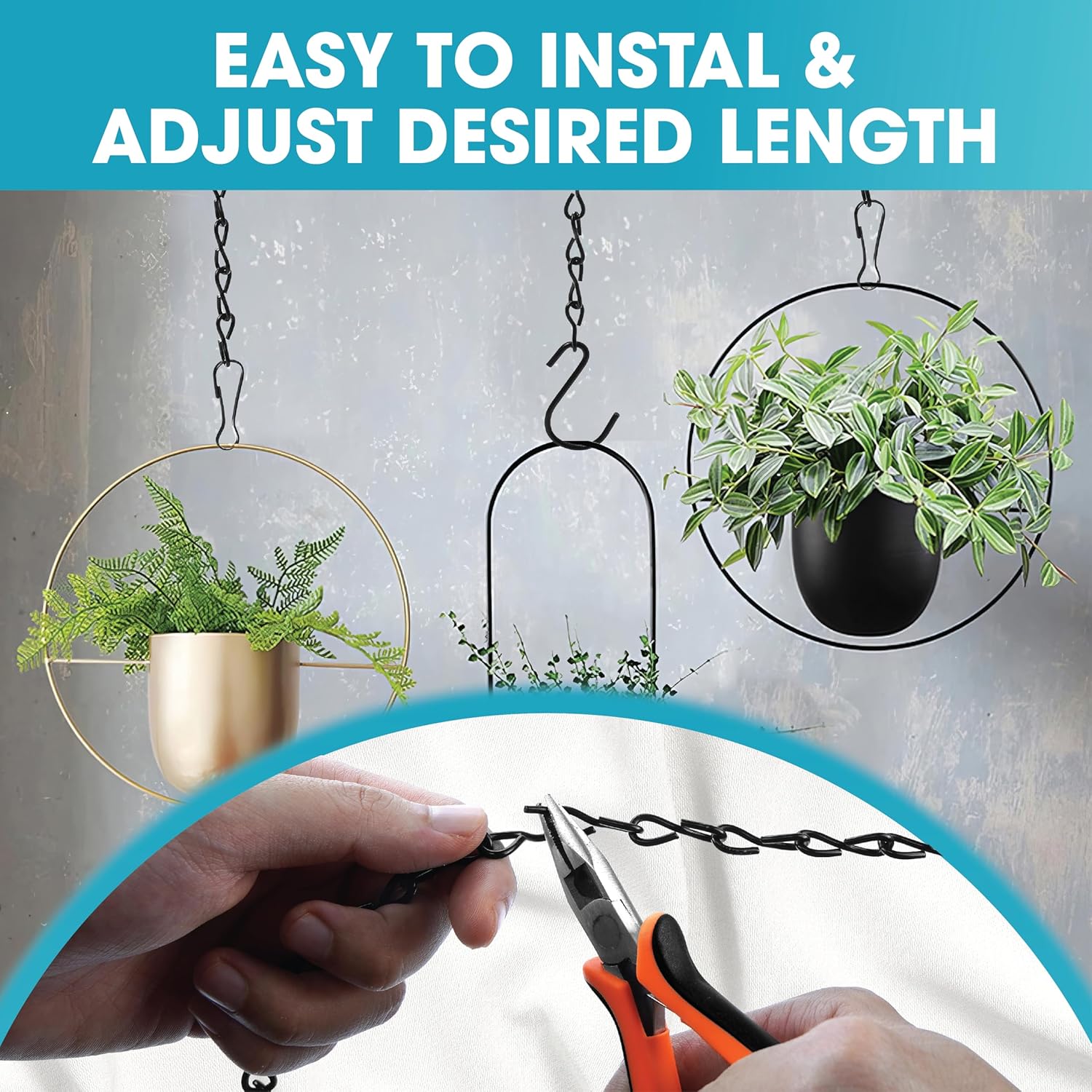 [Upgraded] 236” Black Electroplated Steel Hanging Chain with S-Hooks, Snap Hooks, Ceiling Hooks & Pliers, 33LBS Load Bearing, Adjustable Length for Hanging Bird Feeders, Planters, Lanterns, Billboards