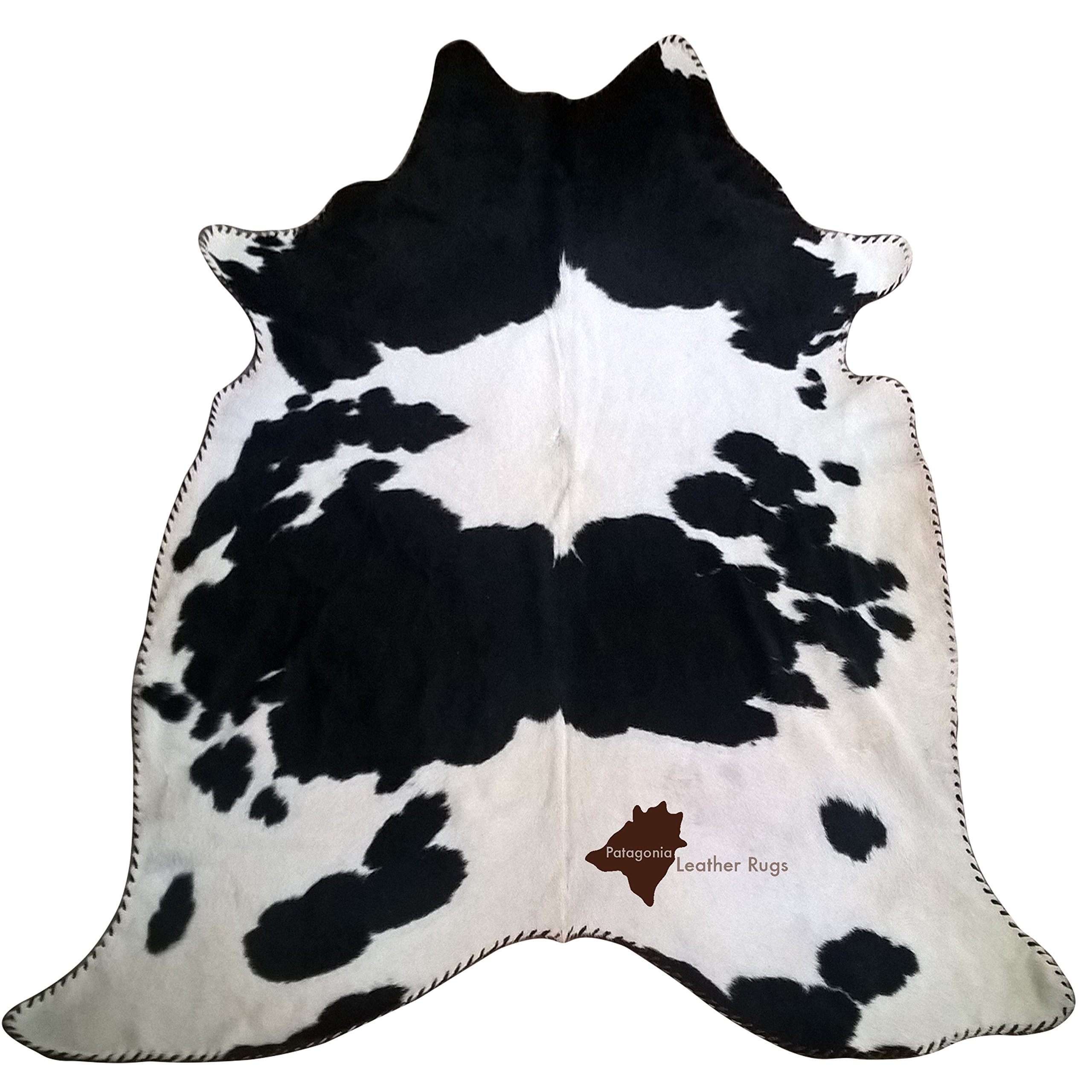 Tapis en cuir de vache noir et blanc véritable avec bordure assortie code 530