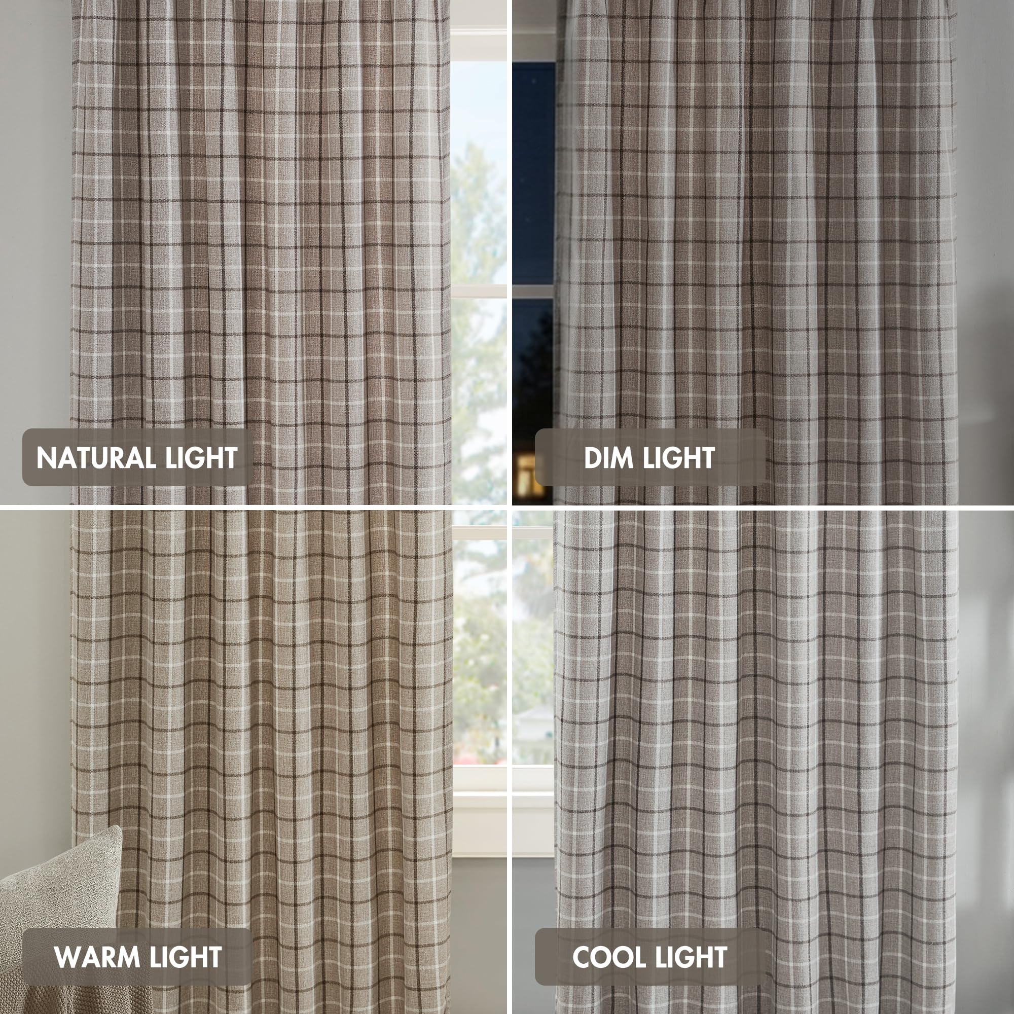 Madison Park Anaheim Kabin Ekose Perde Penceresi, Isı Yalıtımlı Polar Astar, Oturma Odası Dekoru Yatak Odası için Işık Engelleyici Örtüsü, 1-Tekli Panel Paketi, 50" x 84", Suni Deri Tab, Kahverengi
