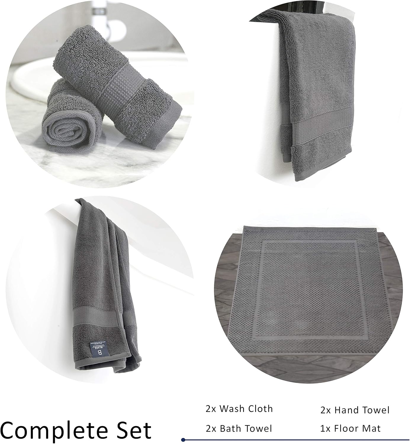 Blake Deluxe 7 Piece Bath Towel and Bath Mat Set - Densely Woven Premium Ultra Soft, High Absorbency Combed Cotton - Luxury Spa Bath Towels - 700 GSM (Light Grey)
