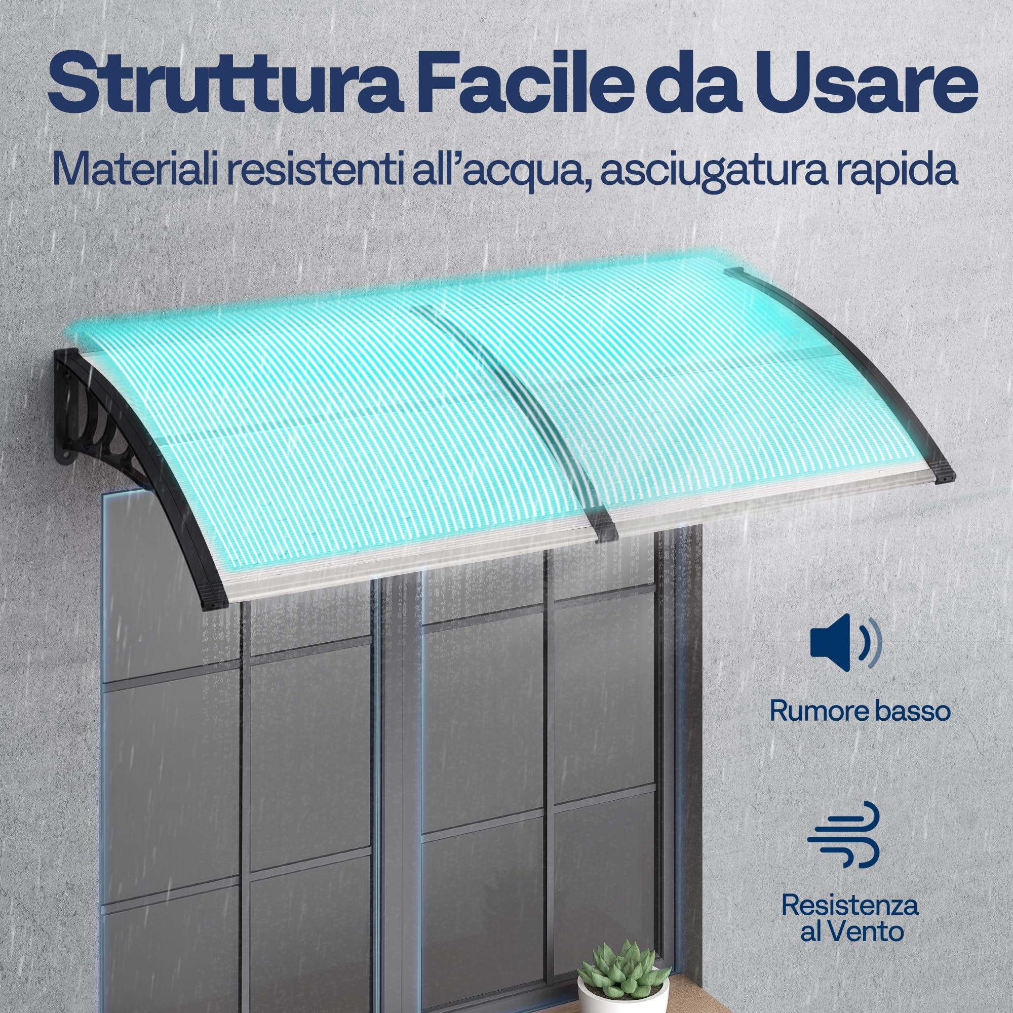 VIVOHOME Pensilina da Esterno Tettoia per Porta 300x100cm Antipioggia in Policarbonato Alluminio Resistente per Porta Finestra Balcone Trasparente