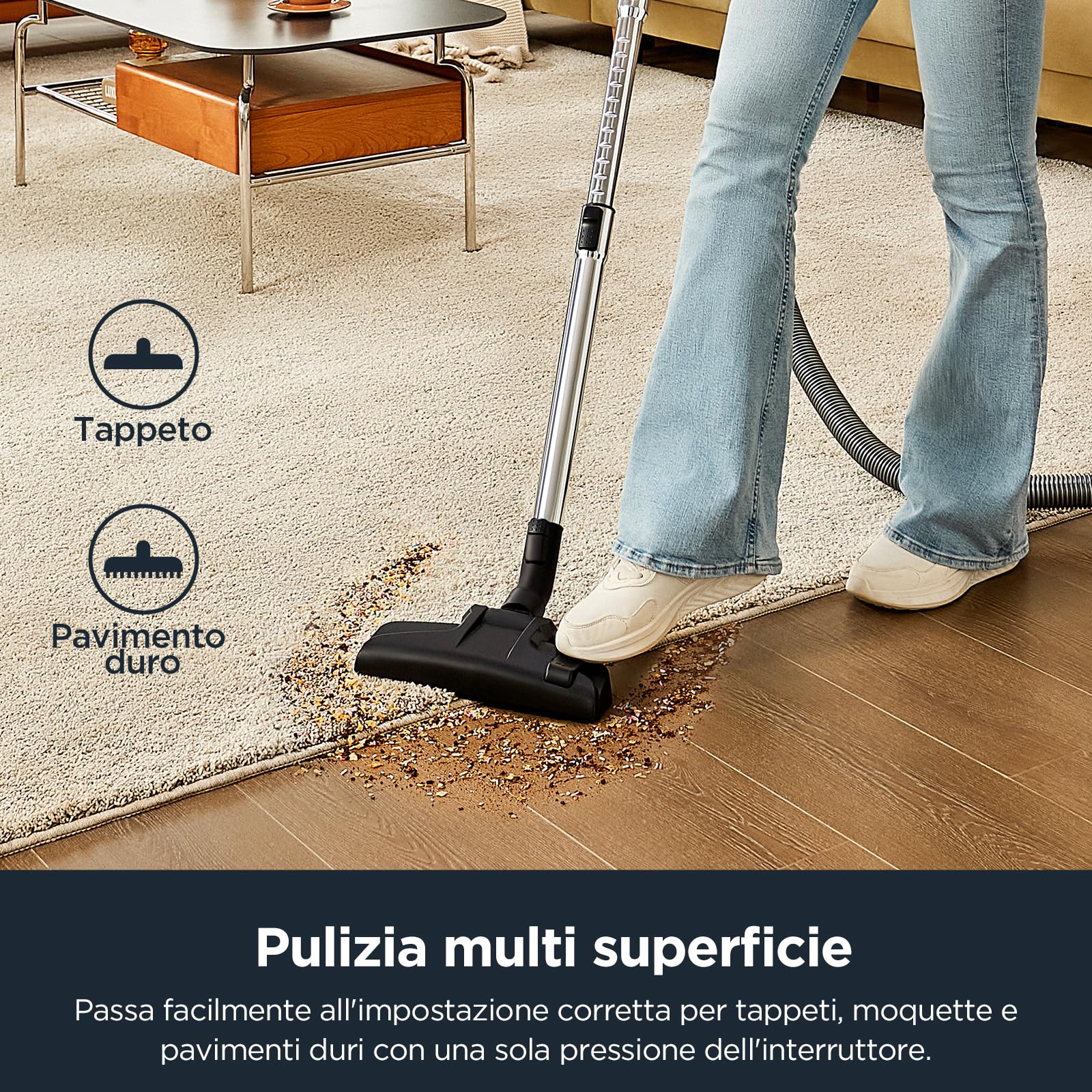 Eureka WhirlWind Aspirapolvere senza sacco, aspirapolvere a traino, aspirapolvere potente silenzioso con cavo per tappeti, pavimenti, pelo animale e polvere, 700W, 1,5L, blu
