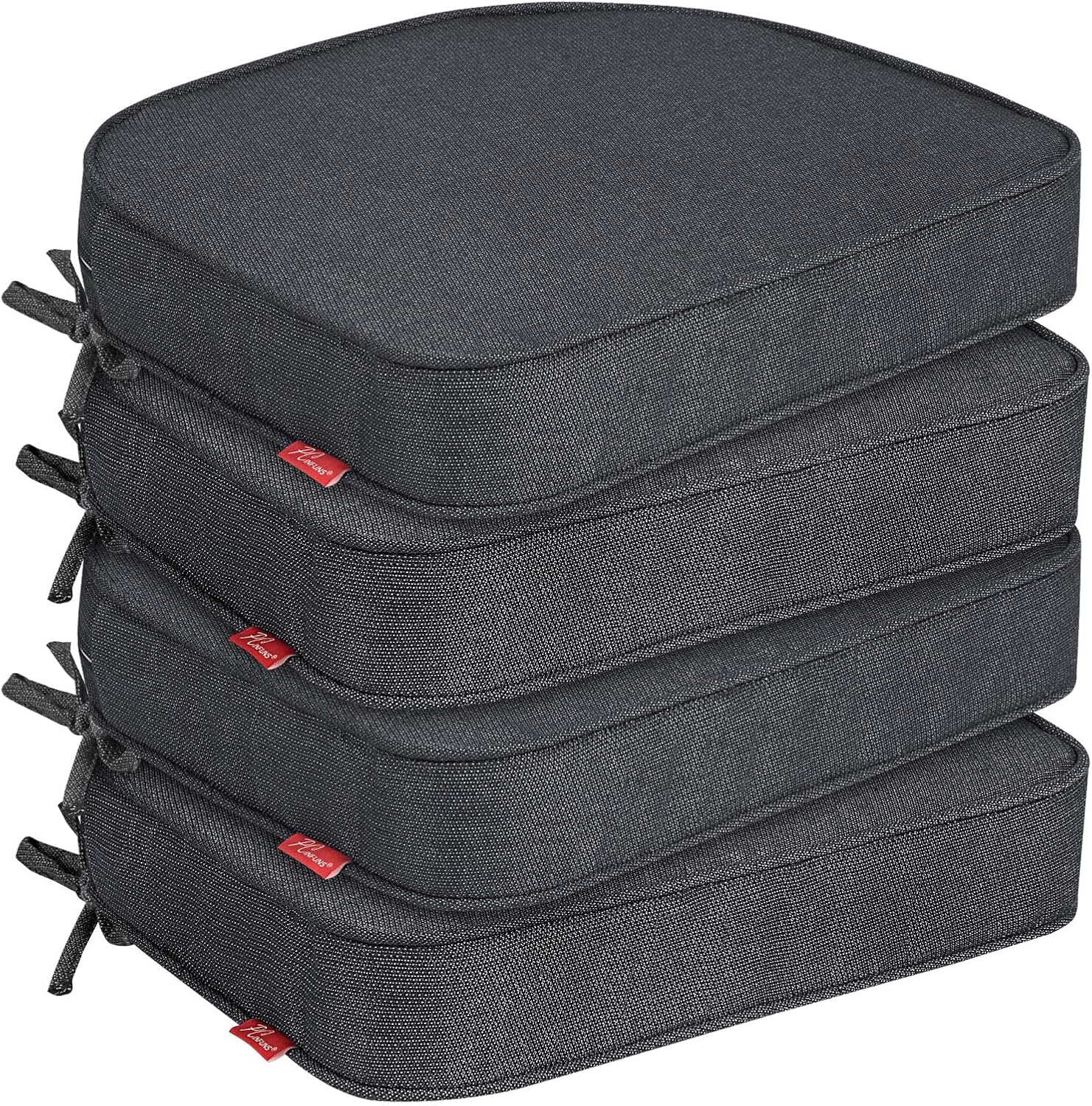 Pcinfuns Indoor/Outdoor Memory Foam Chair Cushions,Thick 17"x16"x3" Chair Cushion for Patio Furniture,Water-Resistant Durable Seat Pads with Ties,Black Grey,4 Pack 17 x 16 Inch(4 Pack) Black Grey