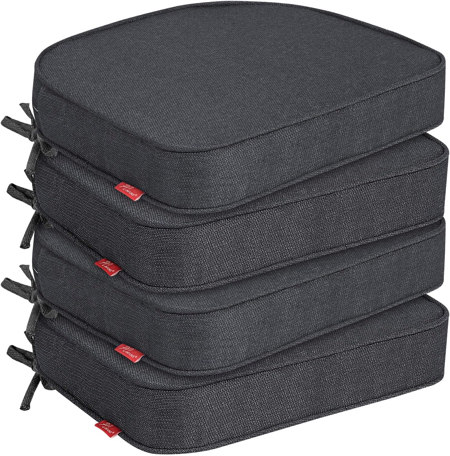 Pcinfuns Outdoor Chair Cushions 17"x16"x3" Set of 4,Memory Foam Seat Cushion for Patio Furniture with Ties,Removable Cover Hidden Zipper Round Corner for Yard Garden,Black Grey