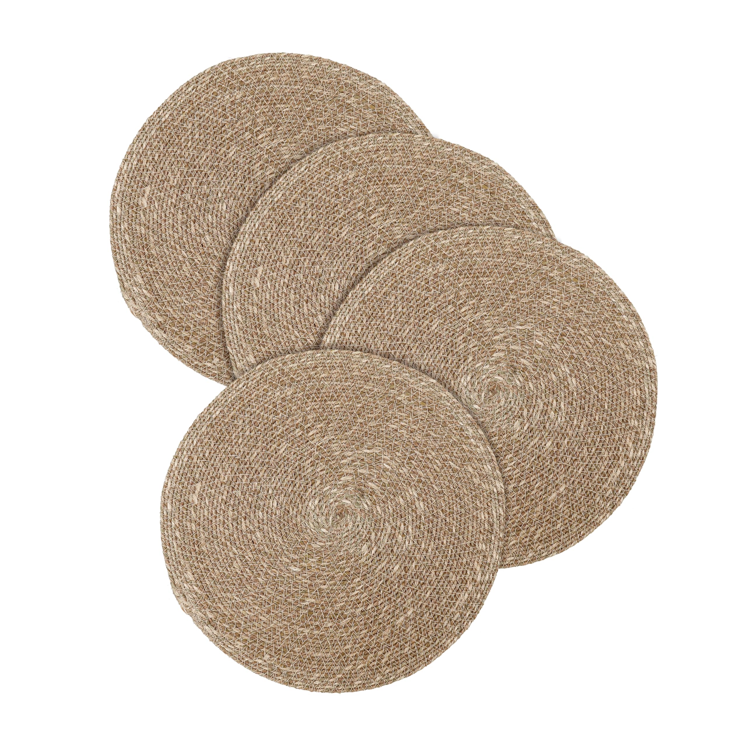Lot De 4 Sets De Table Ronds En Jonc De Mer Naturel - Antidérapants, Résistants à La Chaleur - Diamètre 30 Cm