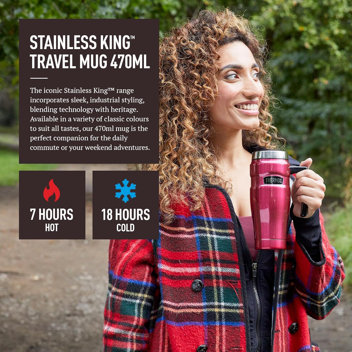 Thermos 101834 Stainless King Travel Mug, Matt Black, 470 ml - Image 2