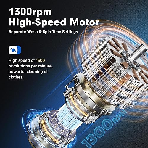 Miniatura 7 de Superday Mini lavadora portátil, capacidad de lavado de 6.6 libras, pequeña lavadora portátil, lavadora compacta de una sola tina con ciclo de