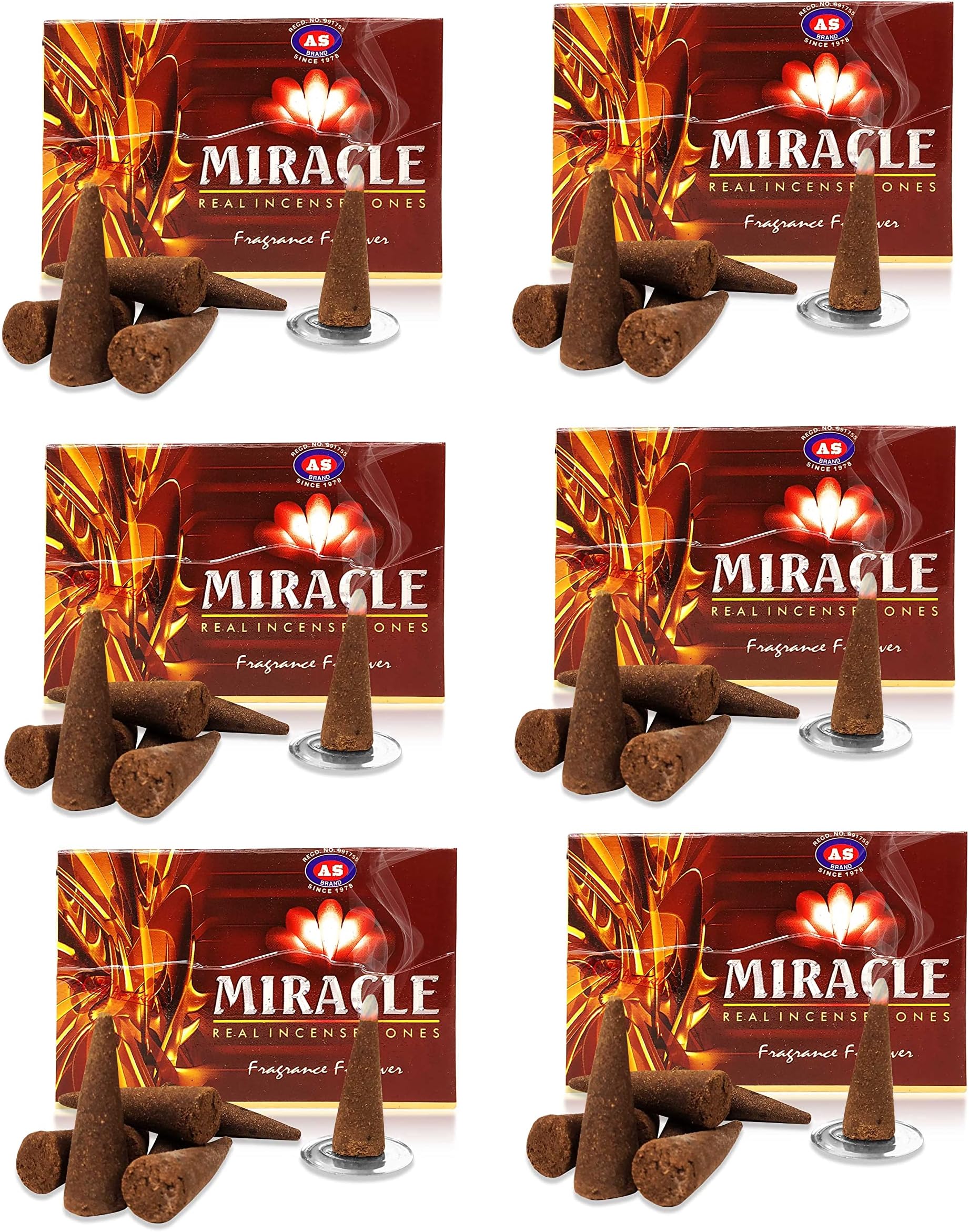 Box Pack of 6 (8 Cones Each Box) Miracle Real Incense Premium Dhoop Cones for Home Temple Worship, Peace & Harmony, Purification, Positive Energy, Havan Poojan, Aarti, Religious Purposes