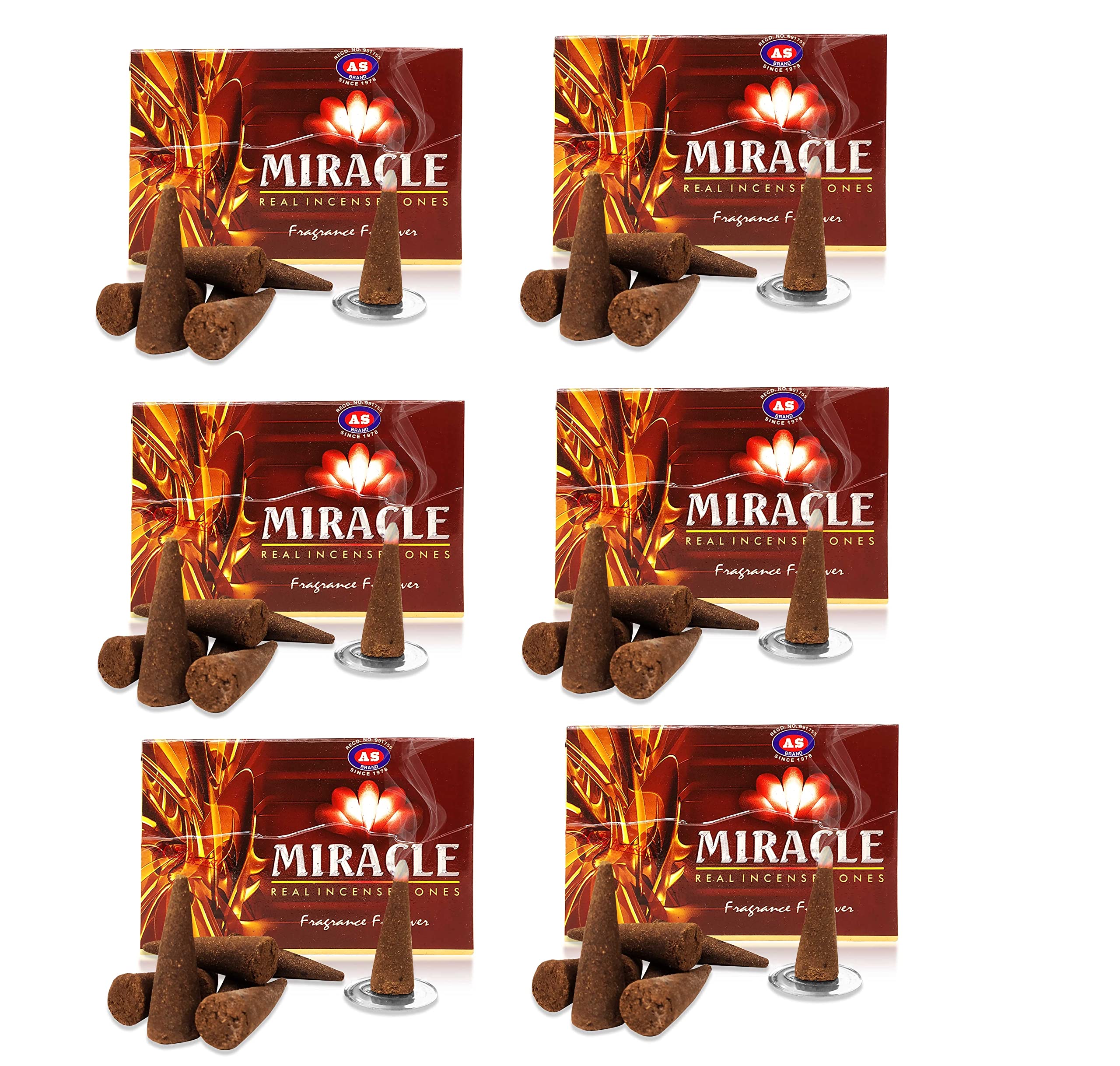 Box Pack of 6 (8 Cones Each Box) Miracle Real Incense Premium Dhoop Cones for Home Temple Worship, Peace & Harmony, Purification, Positive Energy, Havan Poojan, Aarti, Religious Purposes