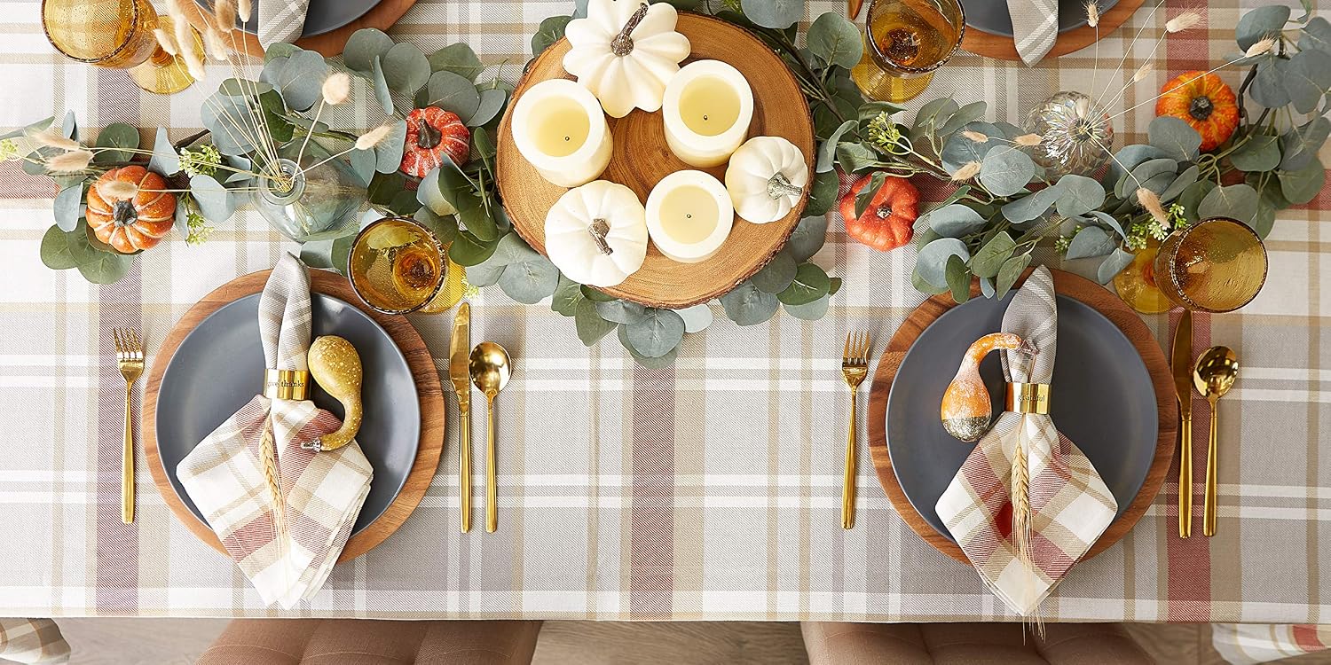 DII Thankful Autumn Collection Fall Tabletop Decoration, Square Napkin Set, 20x20, Cozy Picnic Plaid, 6 Piece