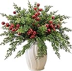 Watayo 45 Pcs Christmas Artificial Pine Branches with Red Berry Stems, 10.5