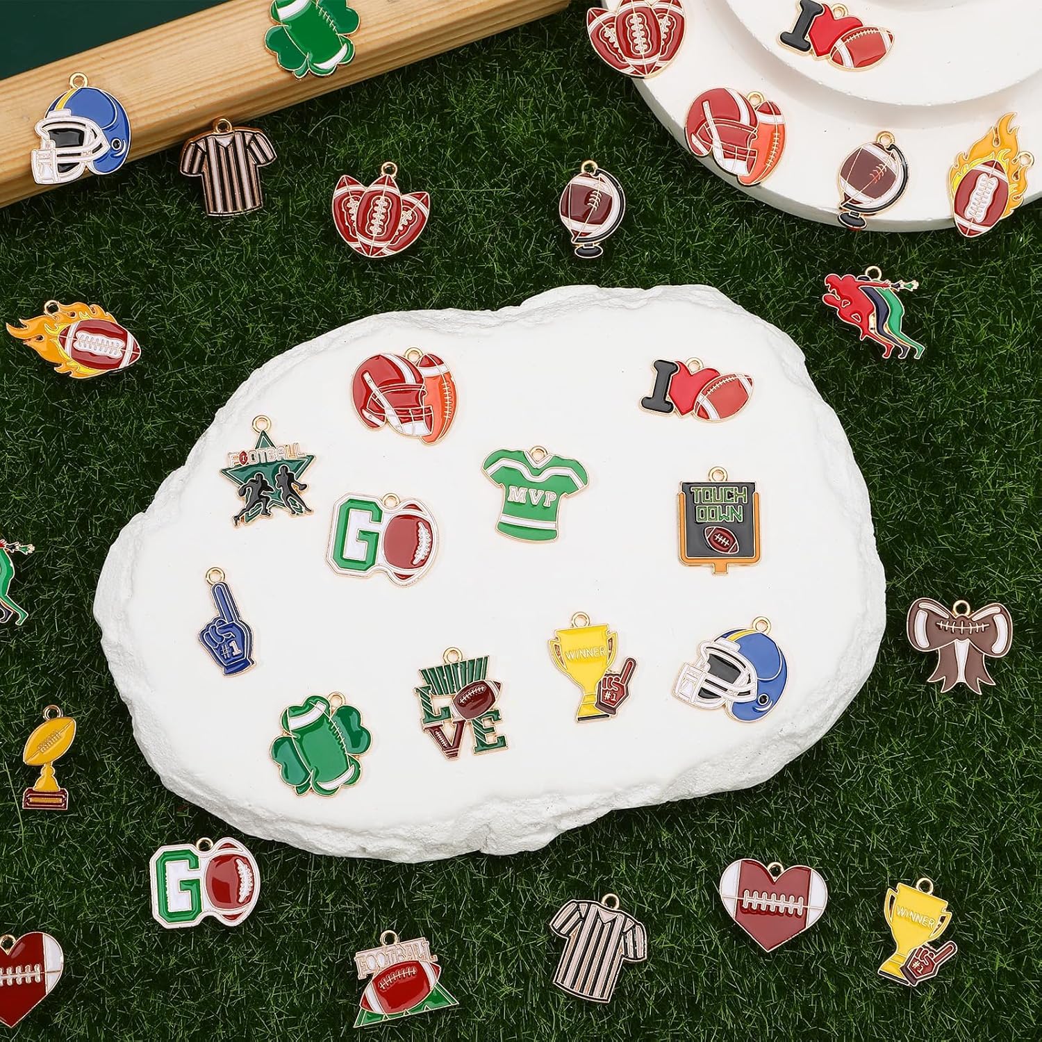 MARFOREVER 40Pcs/20 Pairs Sport Charms Football Charms for Jewelry Making, Assorted Super Ball Football Player's Bat Charm Pendants for DIY Crafts Bracelet Necklace Earrings Making Accessories - Image 3