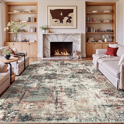 Miniatura 40 de Rugflix Alfombras de área de 8 x 10 pies para sala de estar, alfombra grande lavable, resistente a las manchas, pelo bajo, alfombra oscura moderna