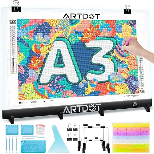 ARTDOT A3 LED Light Pad for Diamond Art Kits for Adults, USB Powered Light Board Kit, Adjustable Brightness with Diamond Painting Tools Detachable Stand and Clips