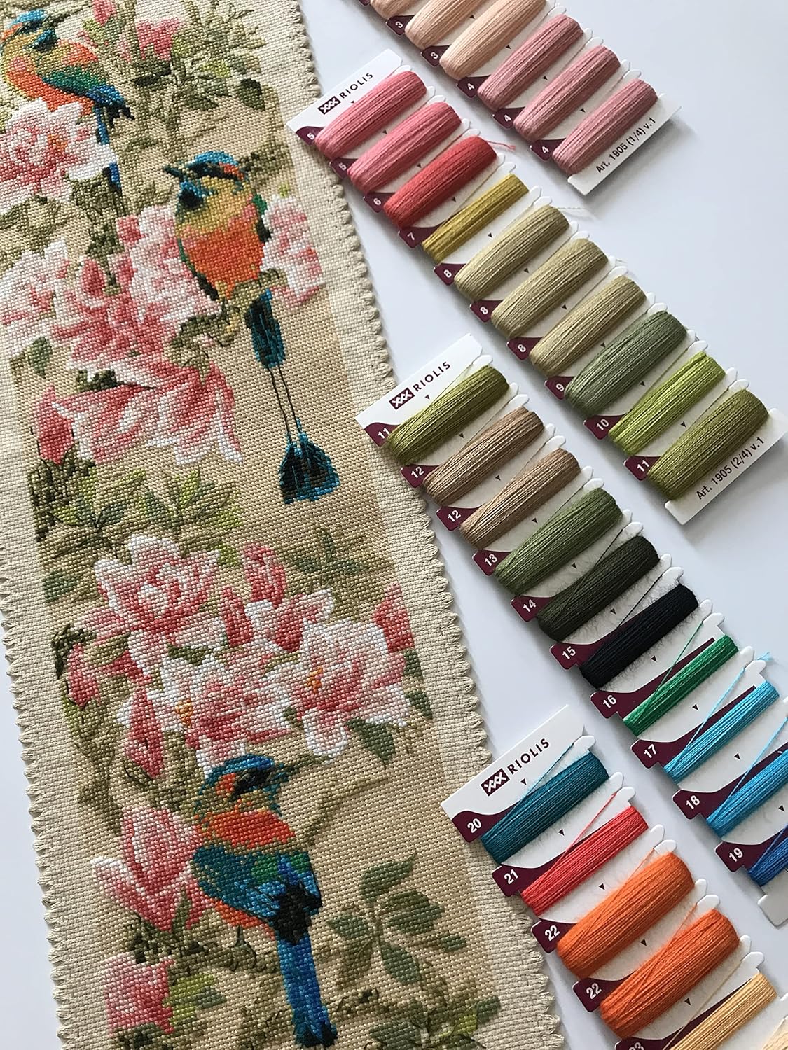 RIOLIS - Tropical Bird 1905, Floral Cross Stitch Kits 7.5"X35.5", Cross Stitch Kits for Beginners & Advanced, Crossstitching Kits Adult, Counted Stitching Kits, Flowers Embroidery Kit