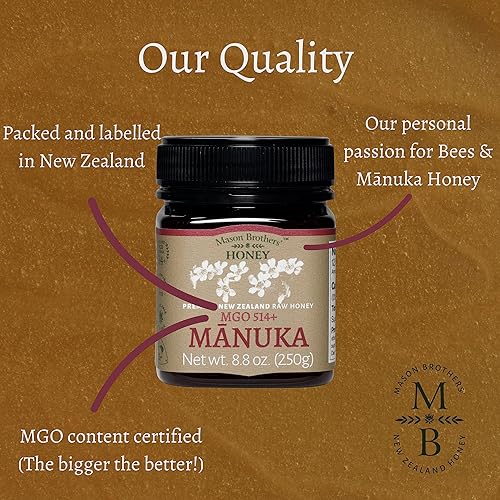 Miniatura 6 de Mason Brothers' Raw Manuka Honey MGO 514+  Miel de Nueva Zelanda, certificado MGO  8.8 onzas