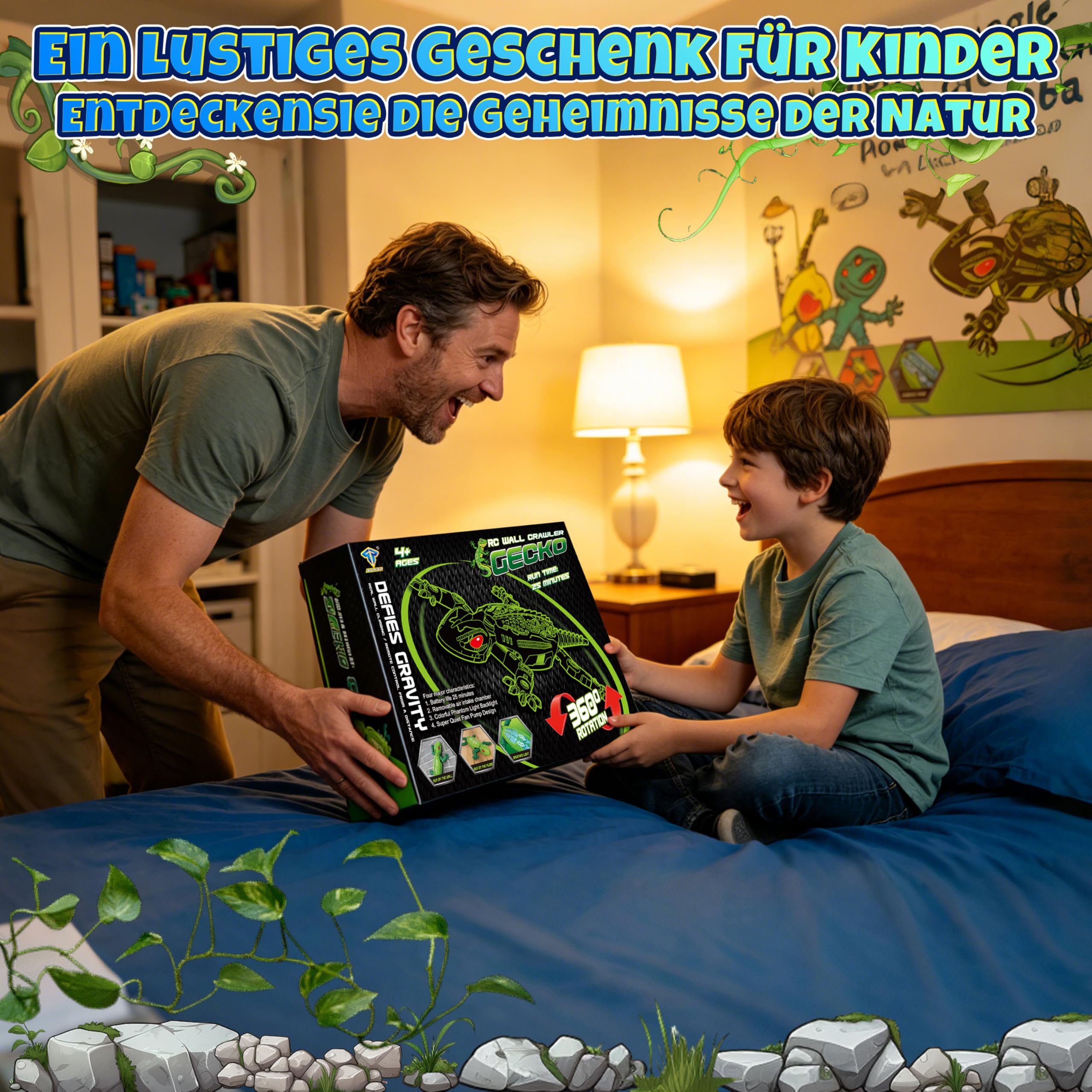 FORMIZON Gecko Wandflitzer mit 9 Beleuchtungsmodi, Ferngesteuerter Gecko an der Wand Spielzeug, Realistische Bewegungen, Interaktives Kinder Roboter Geschenk für Jungen Mädchen ab 3 Jahren (Blau)