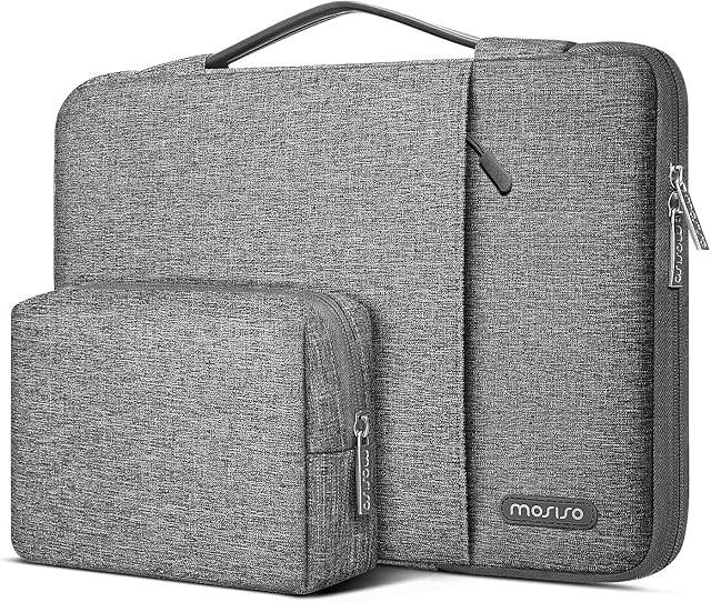 MOSISO 360 Protective Laptop Sleeve Compatible with MacBook Air/Pro, 13-13.3 inch Notebook, Compatible with MacBook Pro 14 2023-2021 A2779 M2 A2442 M1, Vertical Bag with Small Case&Trolley Belt, Gray