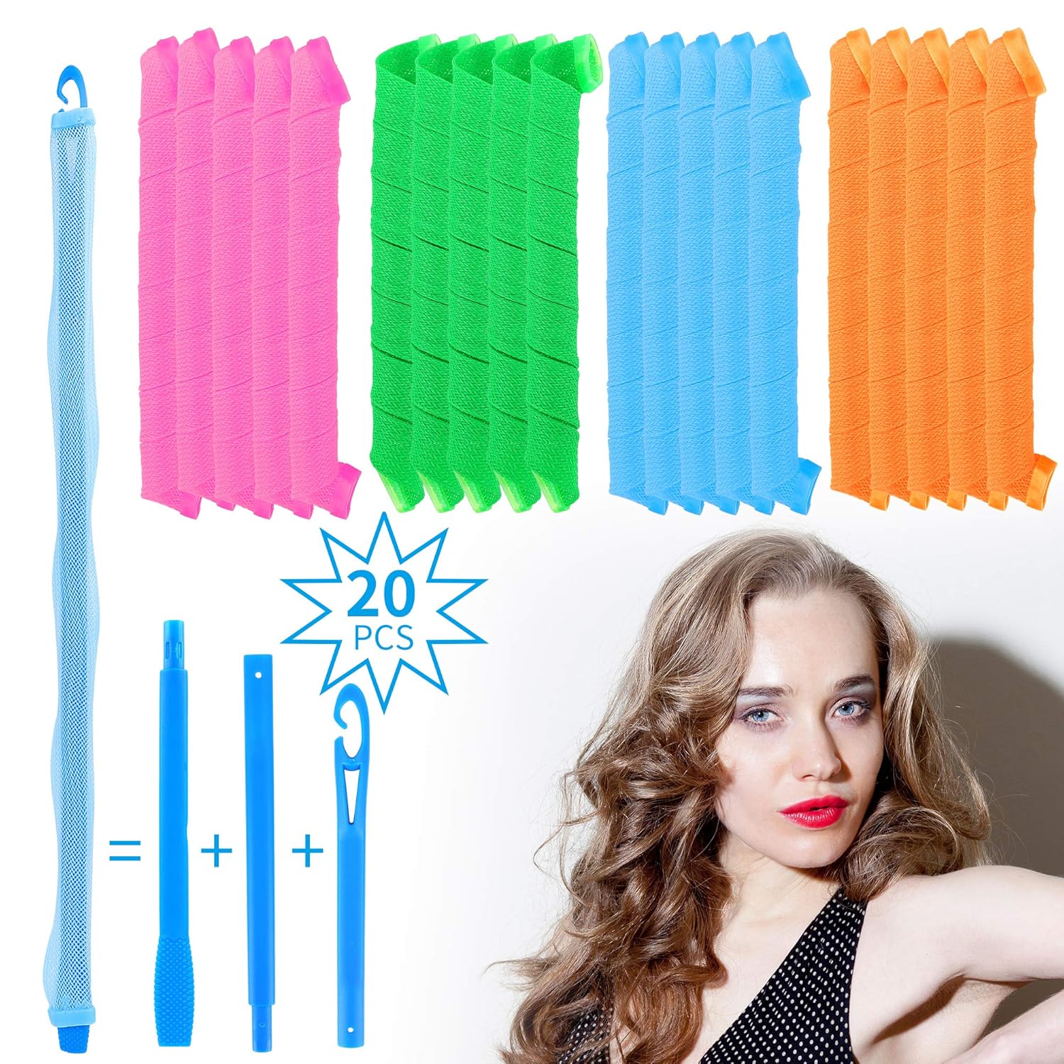 20 Pieces Hair Rollers Spiral Curls Styling Hair Roller