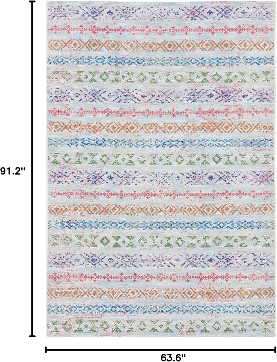SAFAVIEH Washable Rug Outdoor Summer Collection - 5'3" x 7'6", Ivory & Blue, Non-Shedding & Easy to Clean, Ideal for Patio, Backyard, Mudroom (SMR429A)