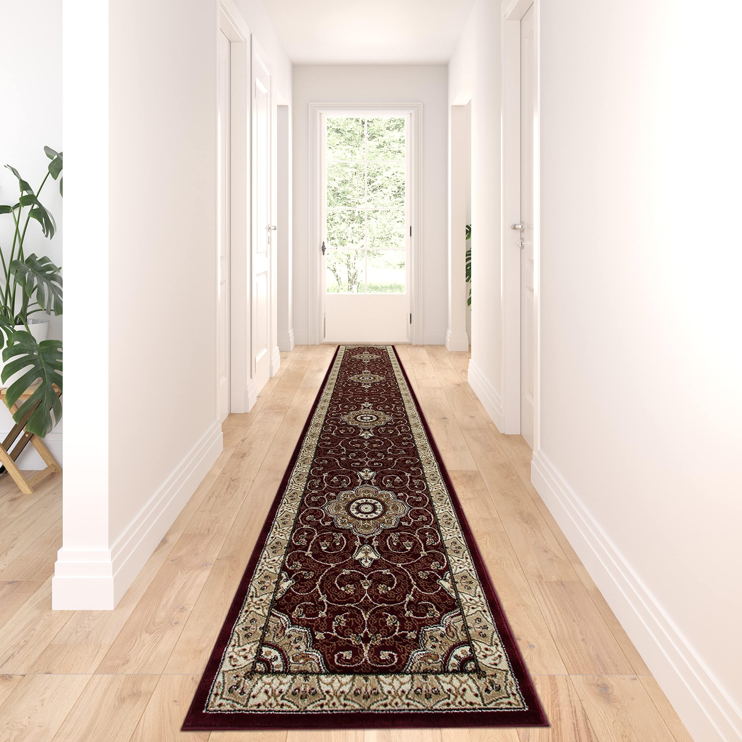 Traditional Area Rug Runner Design 404 Burgundy (32 Inch X 15 Feet 10 Inch)