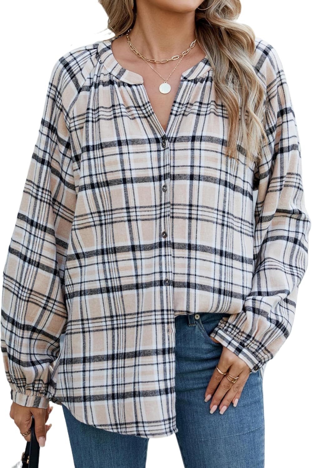 INFITTY Women's Buffalo Plaid Hoodie Long Sleeve Jacket Button Drawstring Casual Fall Shirts with Pocket