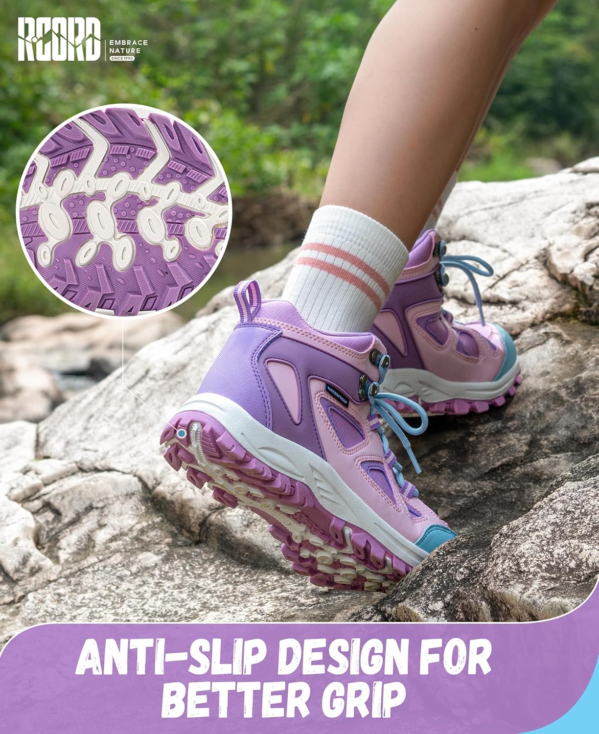 R CORD Kids Hiking Boots Waterproof Durable TPR Ankle Support Boots Breathable Trekking Shoes Non-Slip Outdoor Sneakers for Walking Camping - Image 3