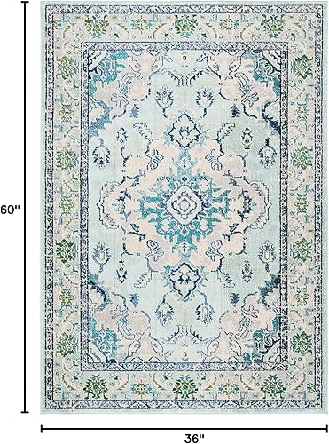 Miniatura 380 de Safavieh Tapete de área grande, colección Monaco, 11 pies x 15 pies, azul marino y celeste, diseño desgastado de medallón, no desprende pelusa