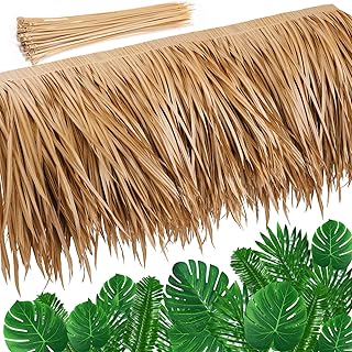 16.4 Ft Palm Thatch Roll with 36 Pcs Artificial Palm Leaves Tropical Monstera Leaves Tiki Hut Pal...