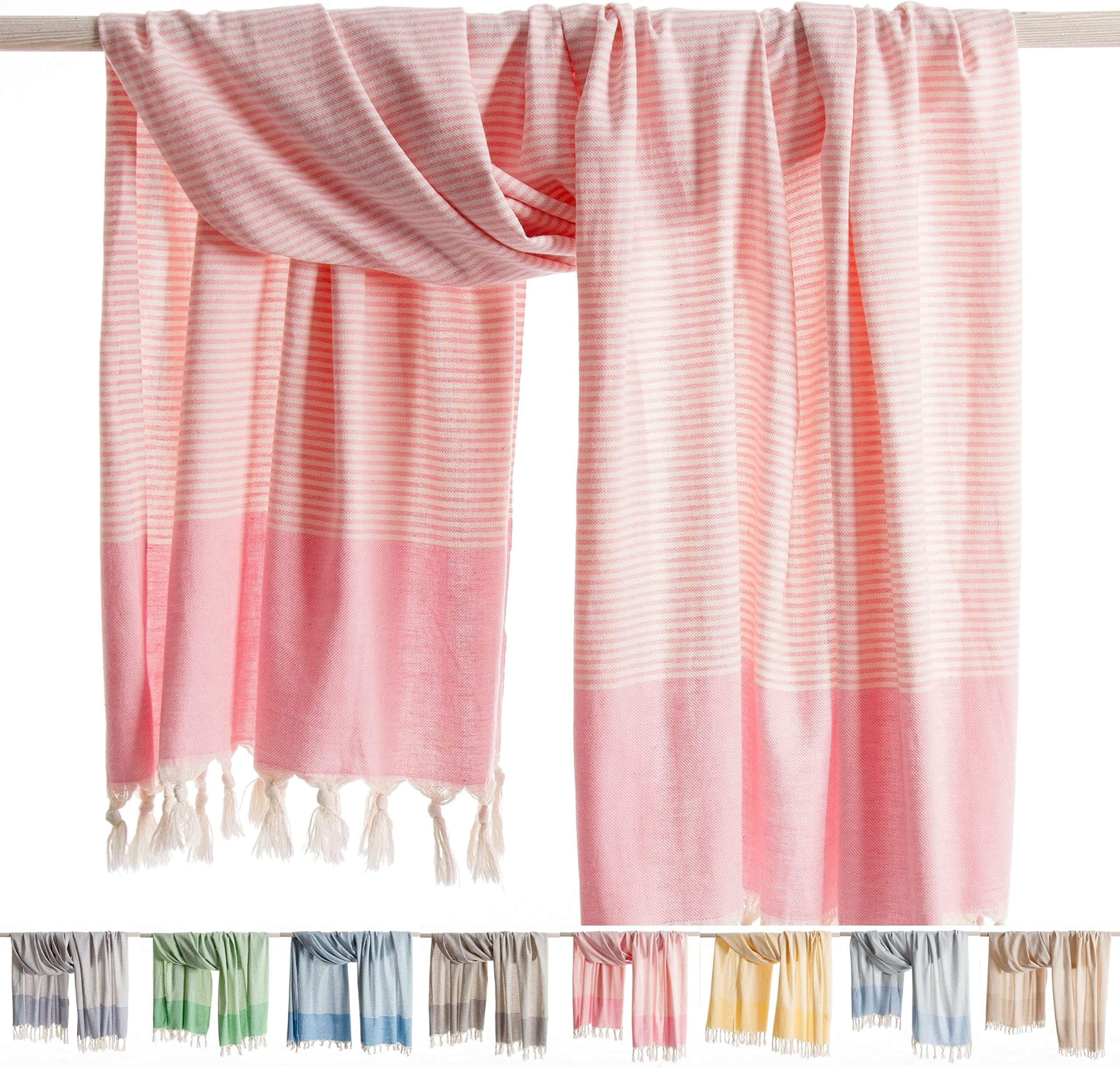 Hammam Towel XL TRAVELER | Premium - Oeko-tex® - Fair Trade - Organic Cotton - Soft Pre-washed - Turkish Bath Towels Bathroom Sheets Sauna Travel XXL (Pink, 95 x 180 cm / 37″ x 70″)