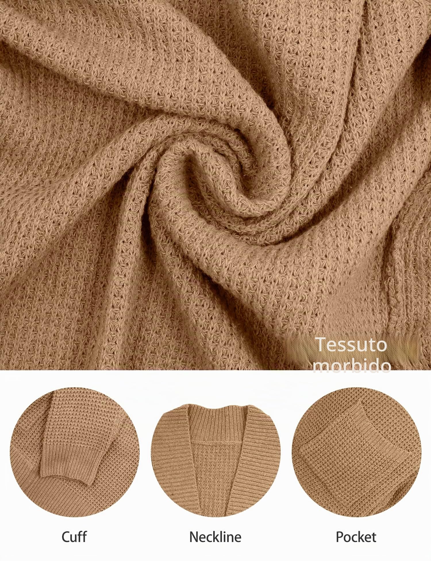HANERDUN Cardigan Donna Lungo Elegante Maglia Manica Lunga Tinta Unita Cappotto Lavorato a Maglia con Tasche