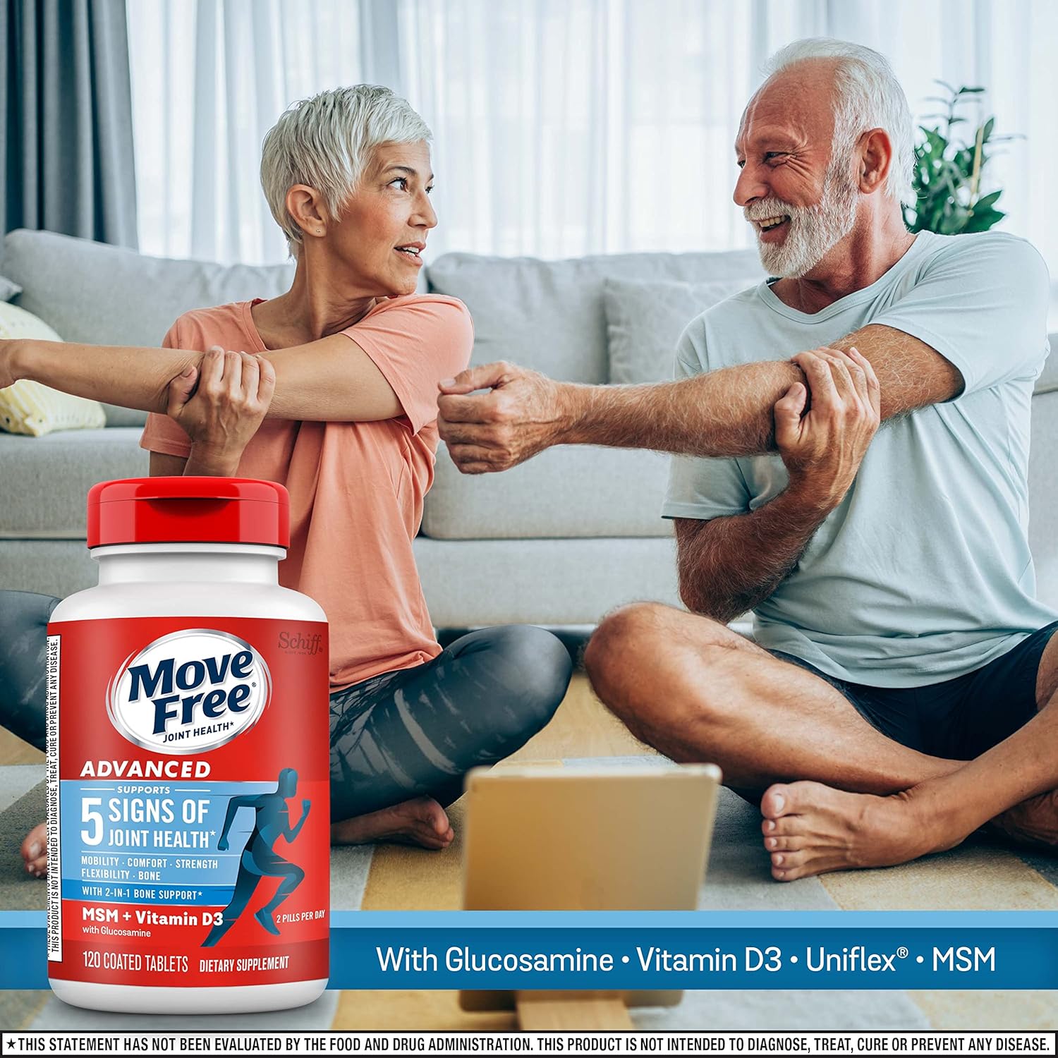 Move Free Advanced Glucosamine Chondroitin MSM + Vitamin D3 Joint Support Supplement, Supports Mobility Comfort Strength Flexibility & Bone + Immune Health - 120 Tablets (40 servings)* : Health & Household