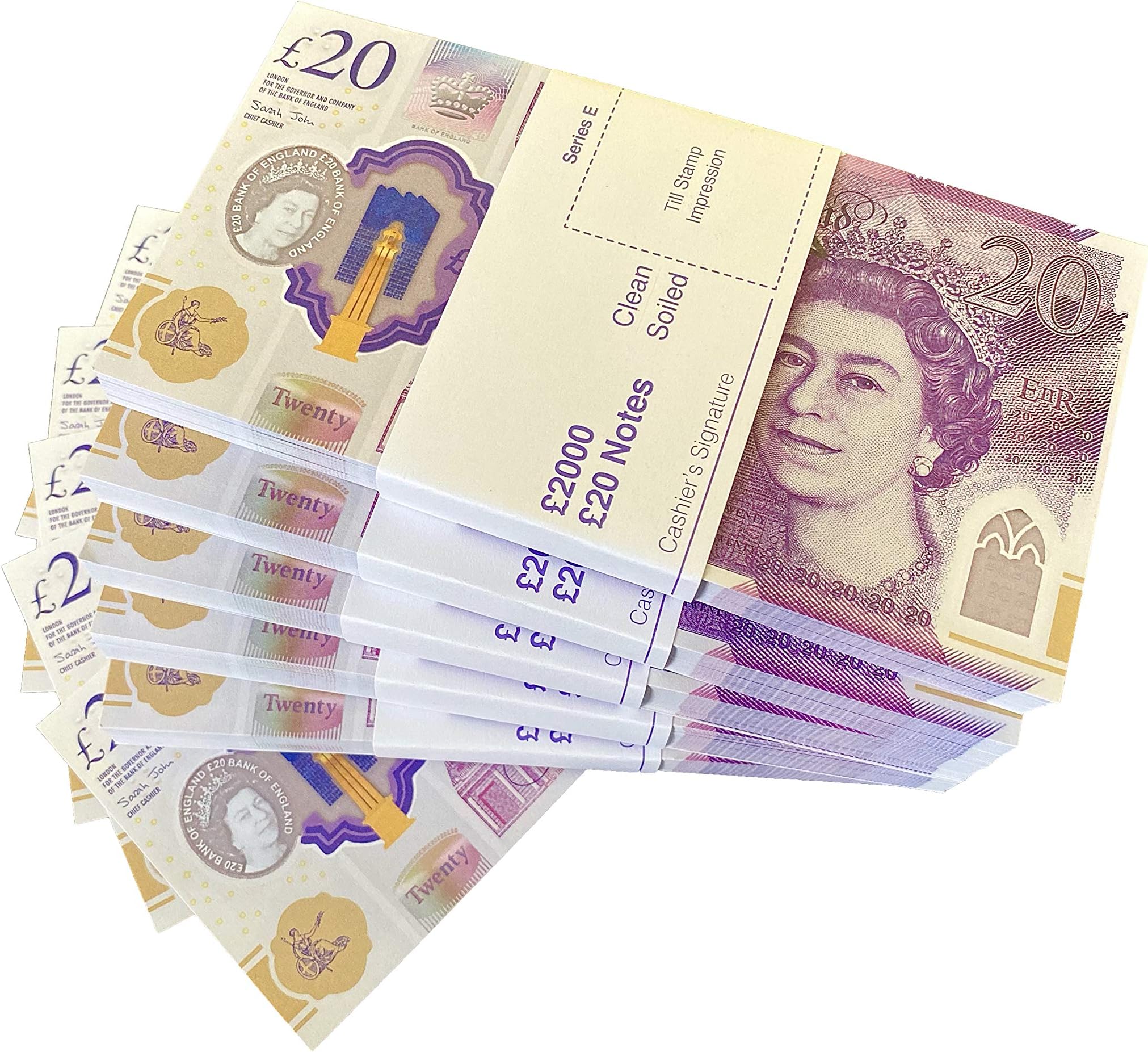 Big Screen Stacks NEW EDITION PROP MONEY UK POUNDS GBP BANK 100 20 NOTES Extra Bank Strap - Authentic Film Edition - Movies Play Fake Cash Casino Photo Booth Props (FIVE