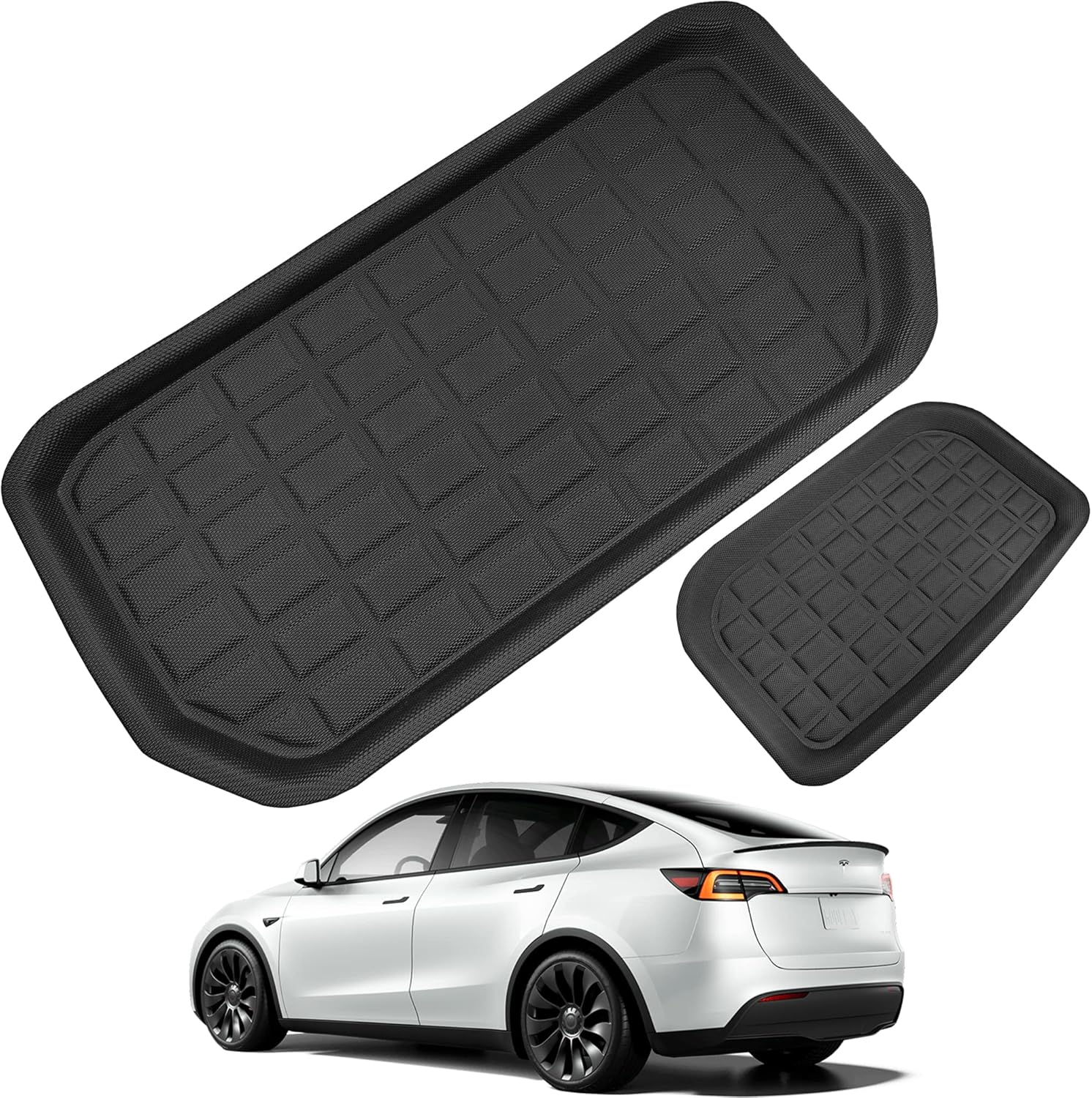 LDCRS Tesla Model Y Front Trunk & Rear Sub Trunk Mats 2023 2022 2021 - All Weather Front Trunk Mats - Premium 3D Waterproof Rear Trunk Mats Without Logo - Heavy Duty Non Slip Frunk & Trunk Liners
