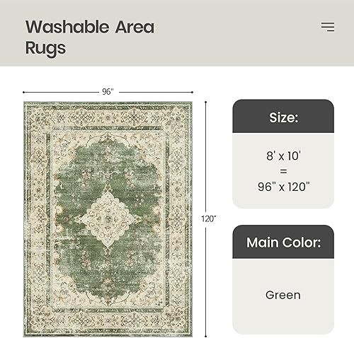Miniatura 2 de Valenrug Alfombra lavable de 8 x 10 pulgadas, colección antigua, ultrafina, resistente a las manchas, para sala de estar, dormitorio, alfombra