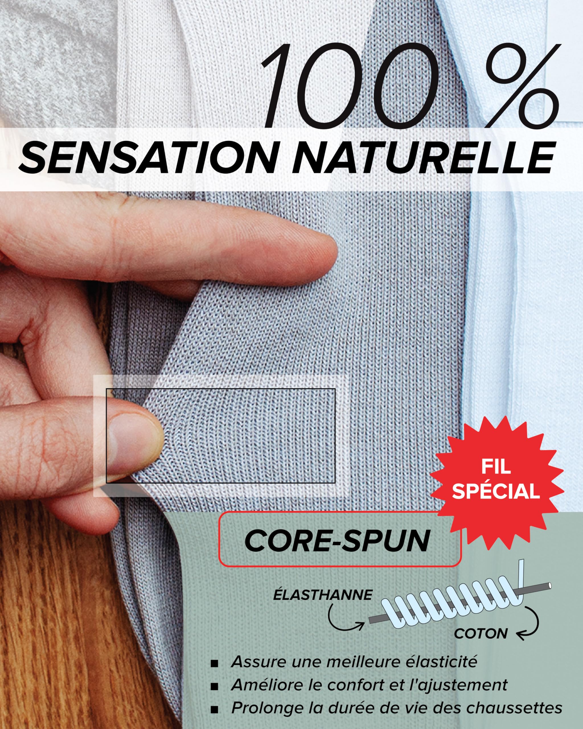 vitsocks Chaussette non comprimante sans bord élastique Femme (3 PAIRES) bord souple qui ne serre pas 98% COTON fine légère
