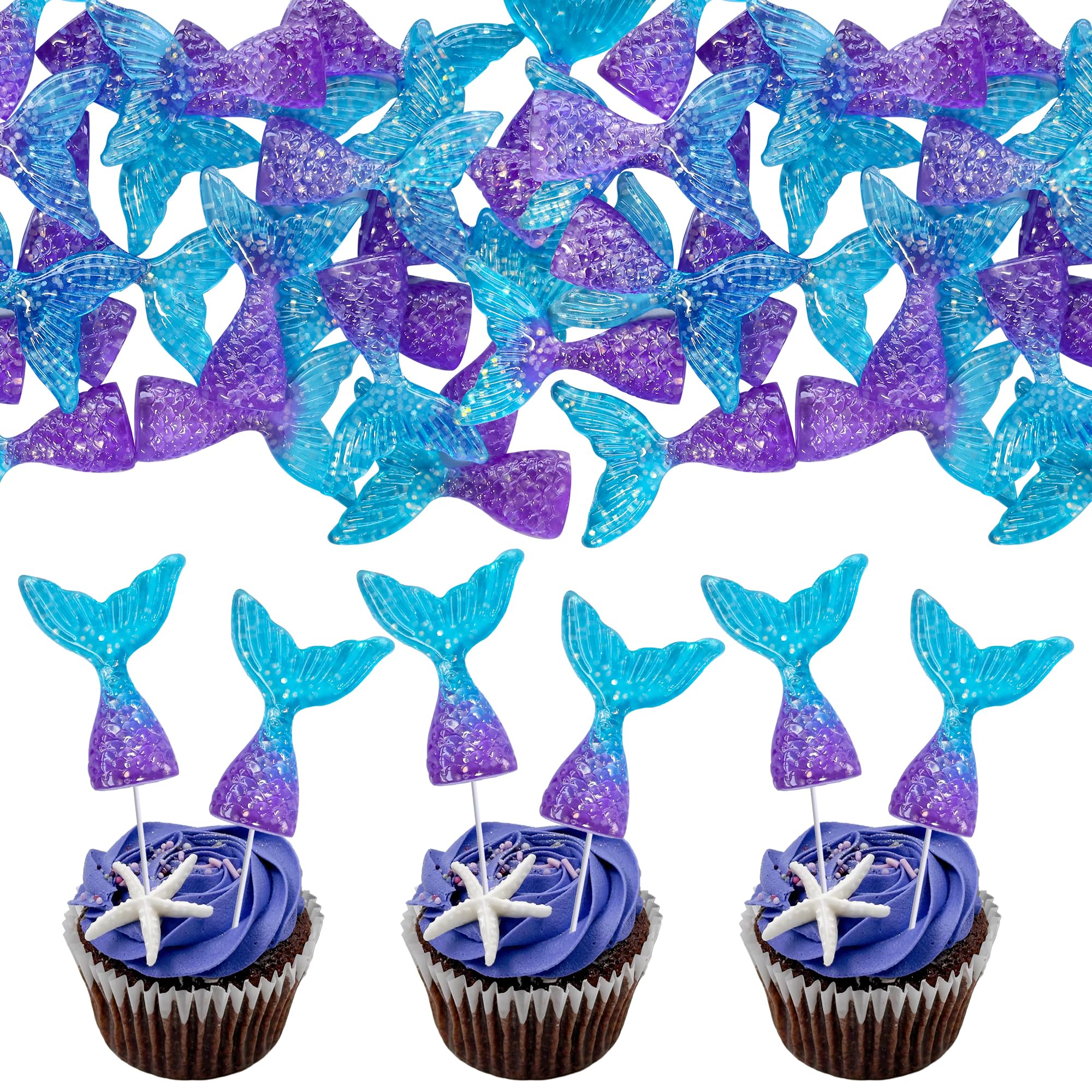 Meerjungfrauenschwanz Kuchendekoration – Set Mit Muscheln, Seesternen & Perlen