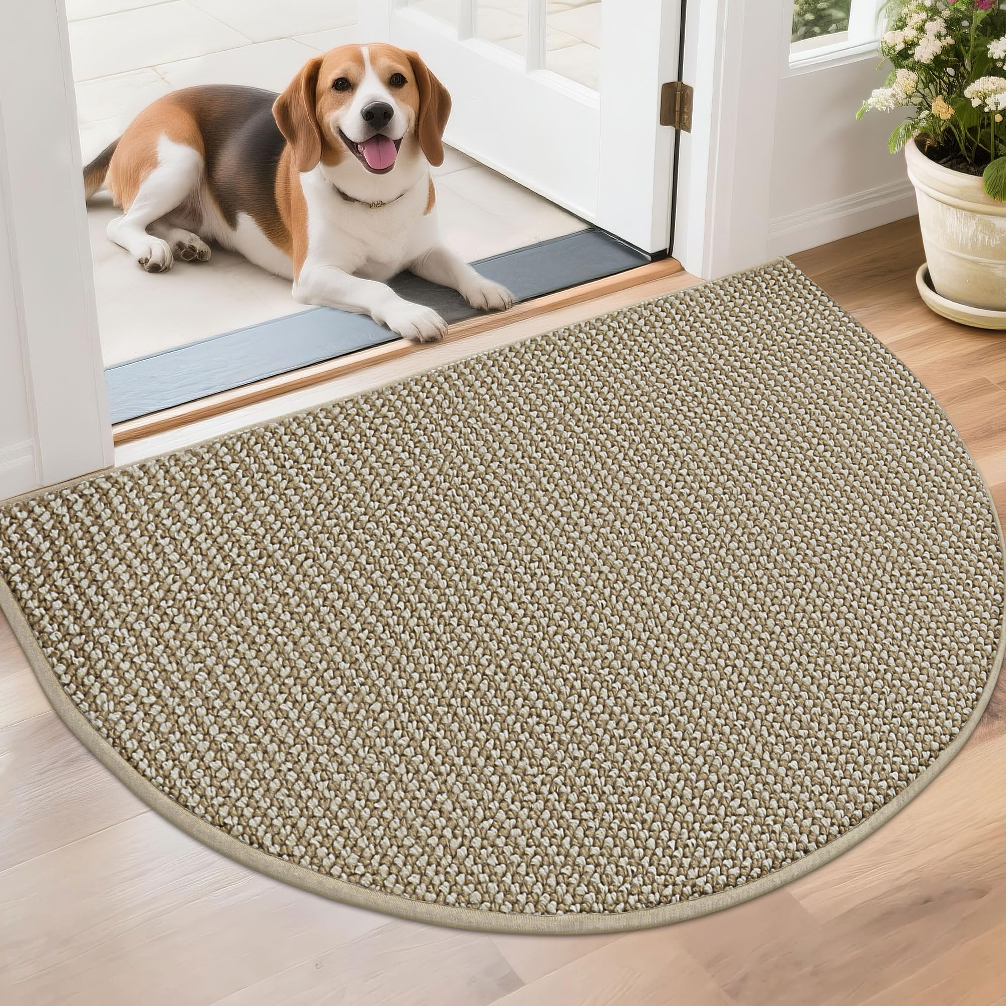 Photo 1 of BEQHAUSE Half Circle Door Mat 26" x 40" Light Beige