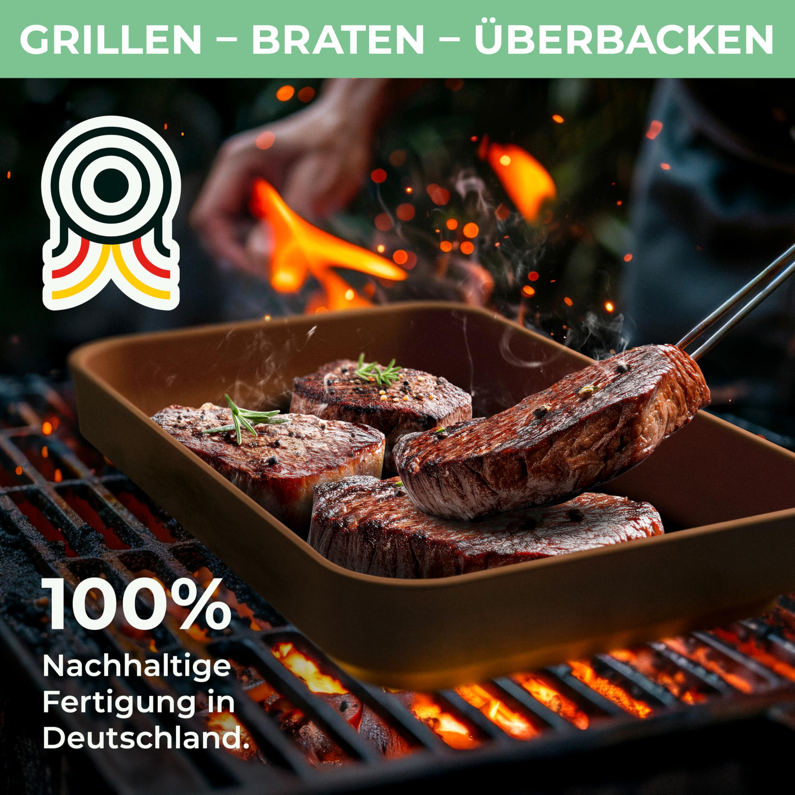 myromy® BBQ Plancha Keramik, Grillplatte & Grillschale, Handmade Germany
