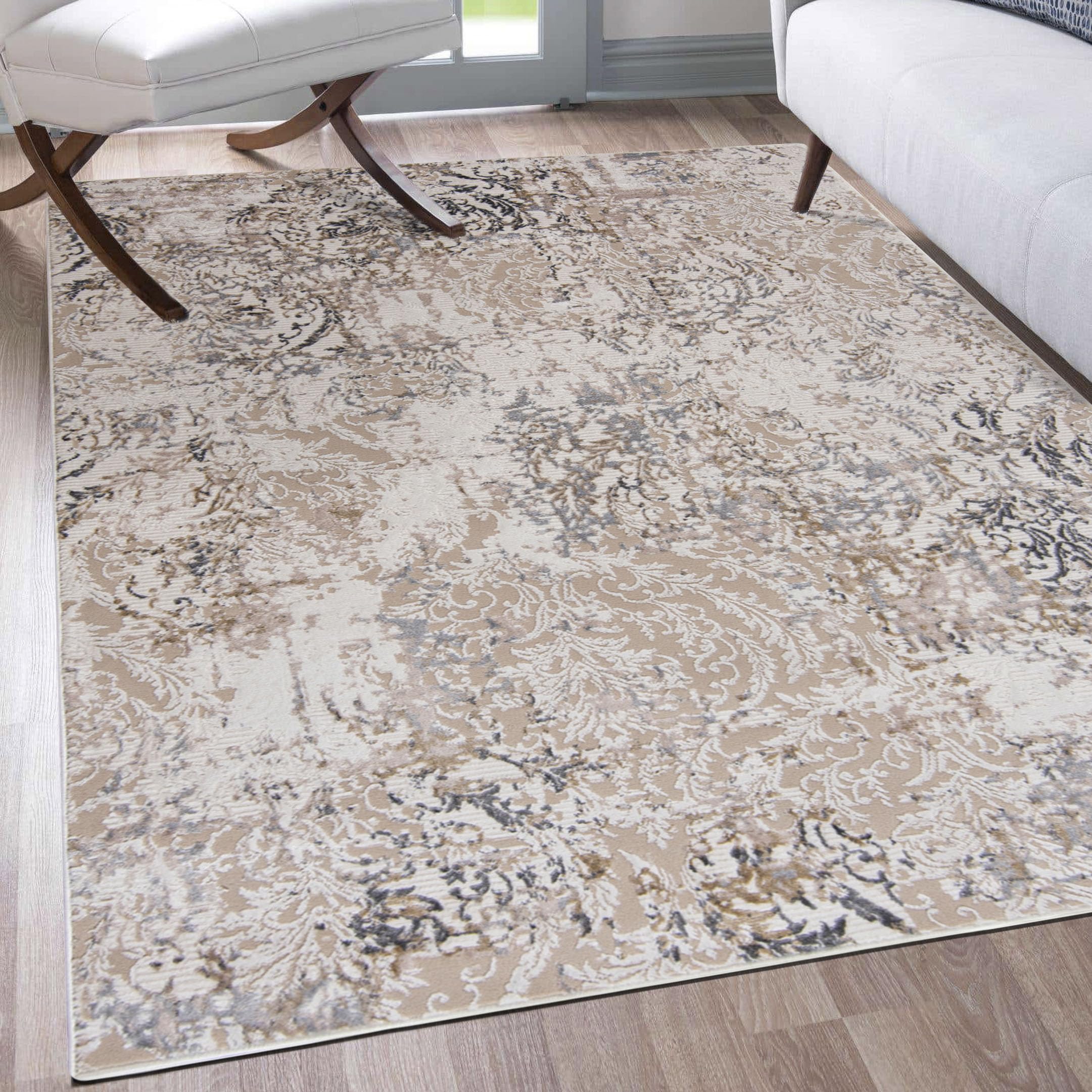 Mazovia Alfombras Crema Abstrait Vintage Alfombras - Alfombras para Salón, Dormitorio, Comedor, Oficina - Tapis à Poils Courts Rectangle - Certificado Oeko-Tex - Crème Beige Alfombras - 140 x 200 cm