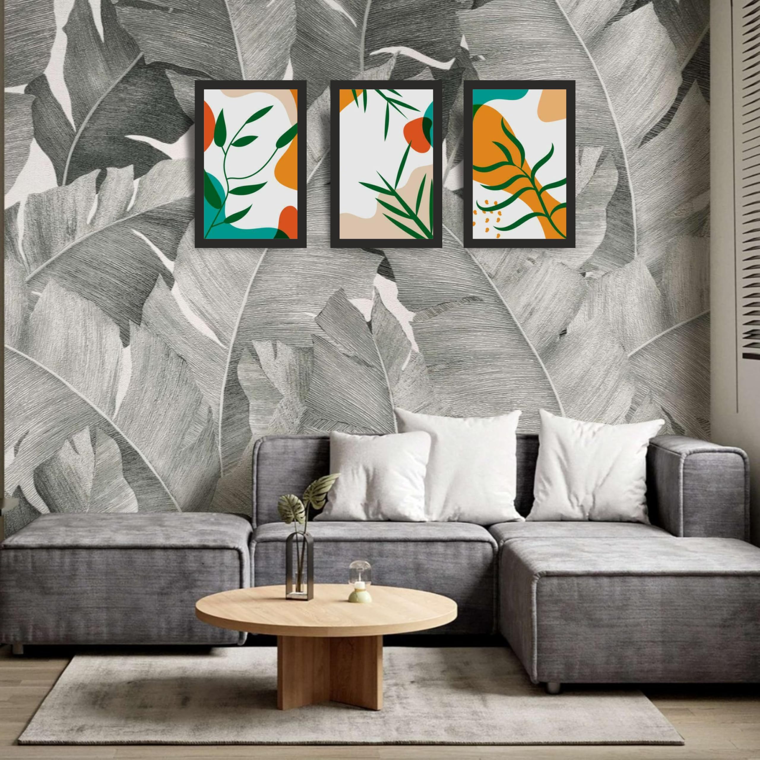 Modern Tropical Botanical Wall Art Set of 3 Frames