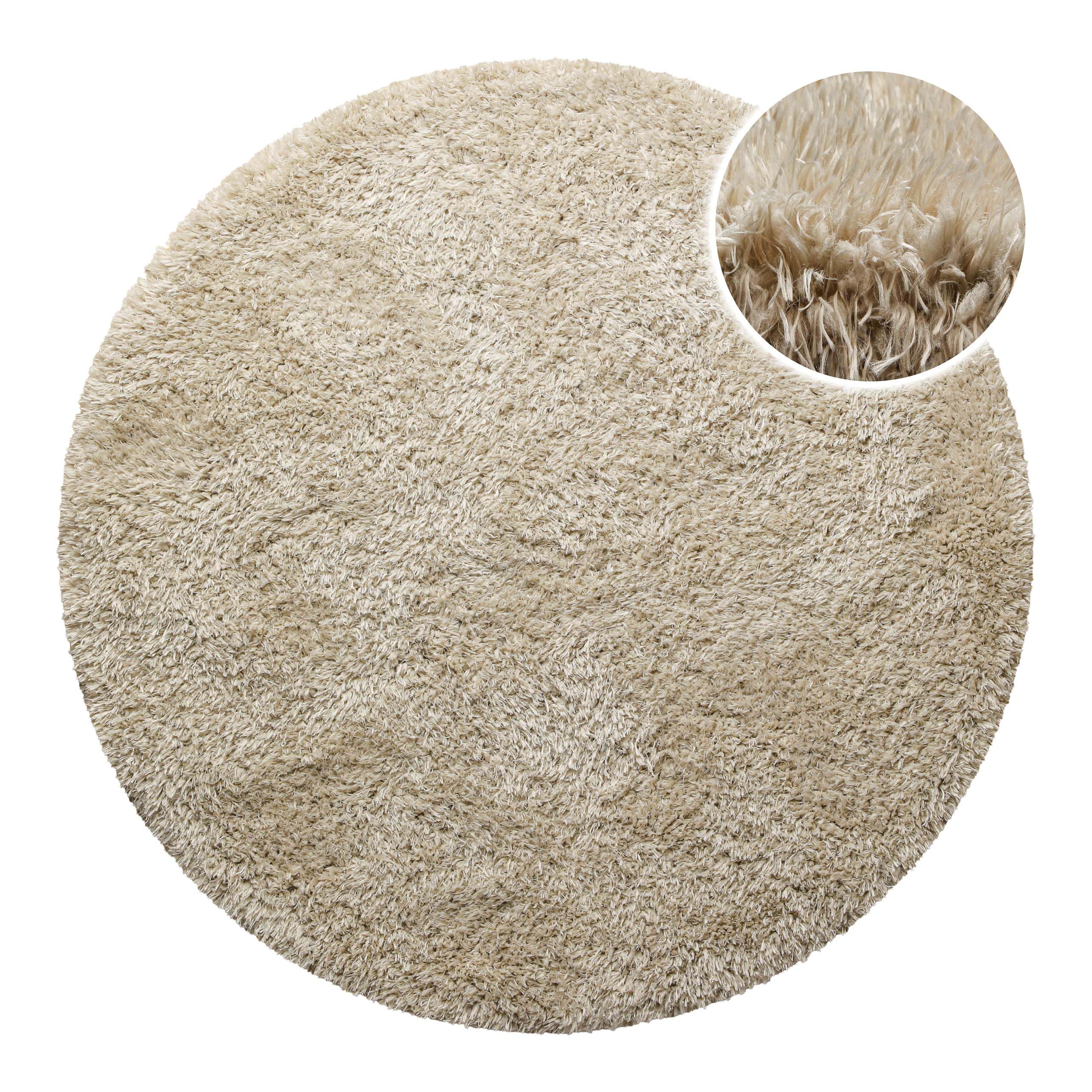 Tappeto - Läufer, sostenibile, moderno, tinta unita, morbido e molto soffice, pelo lungo ideale per soggiorno, camera da letto, cameretta dei bambini, Matteo (120 cm rotondo, Beige Sabbia)