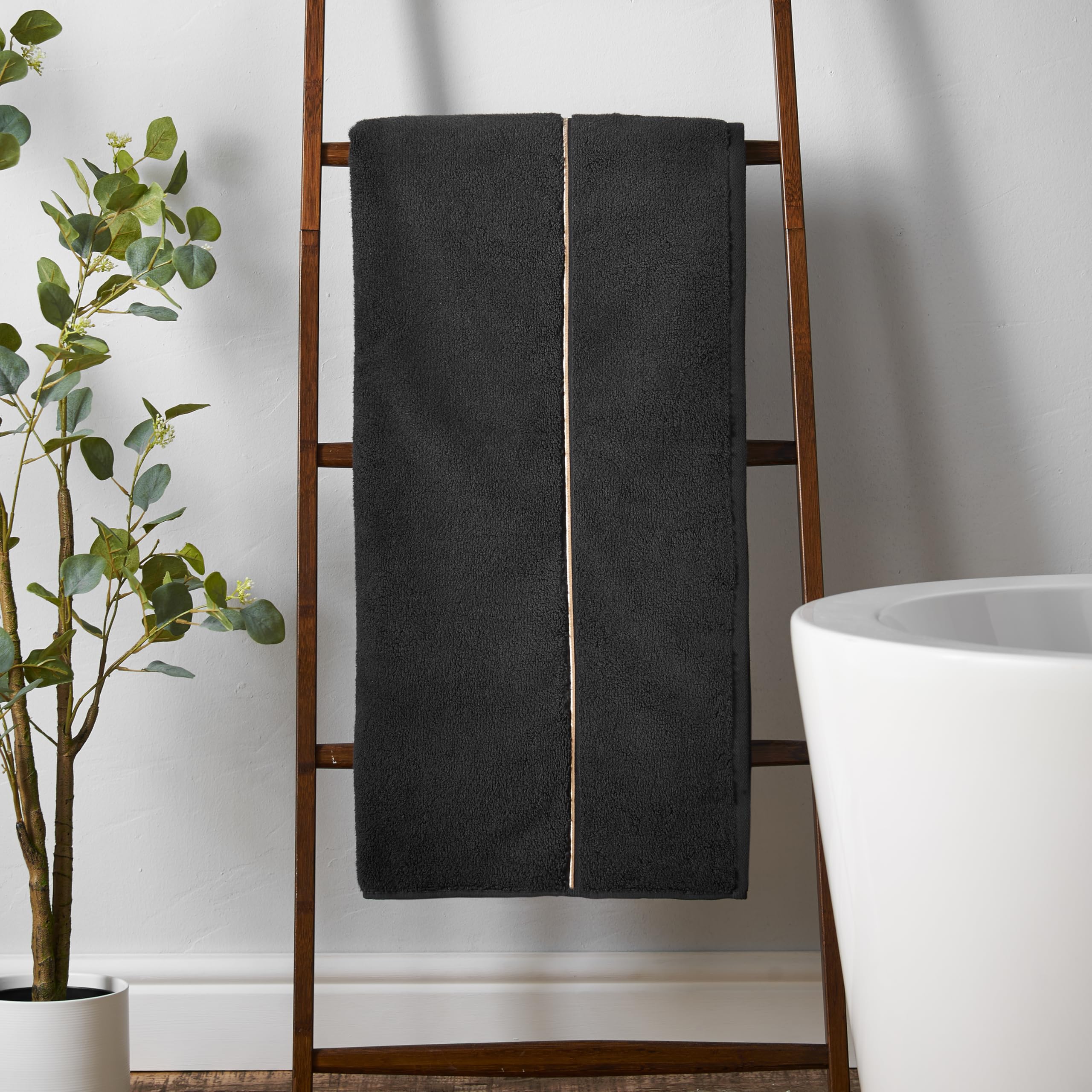 Bianca Zero Twist Satin Stitch Cotton 70x127cm Bath Towel Black