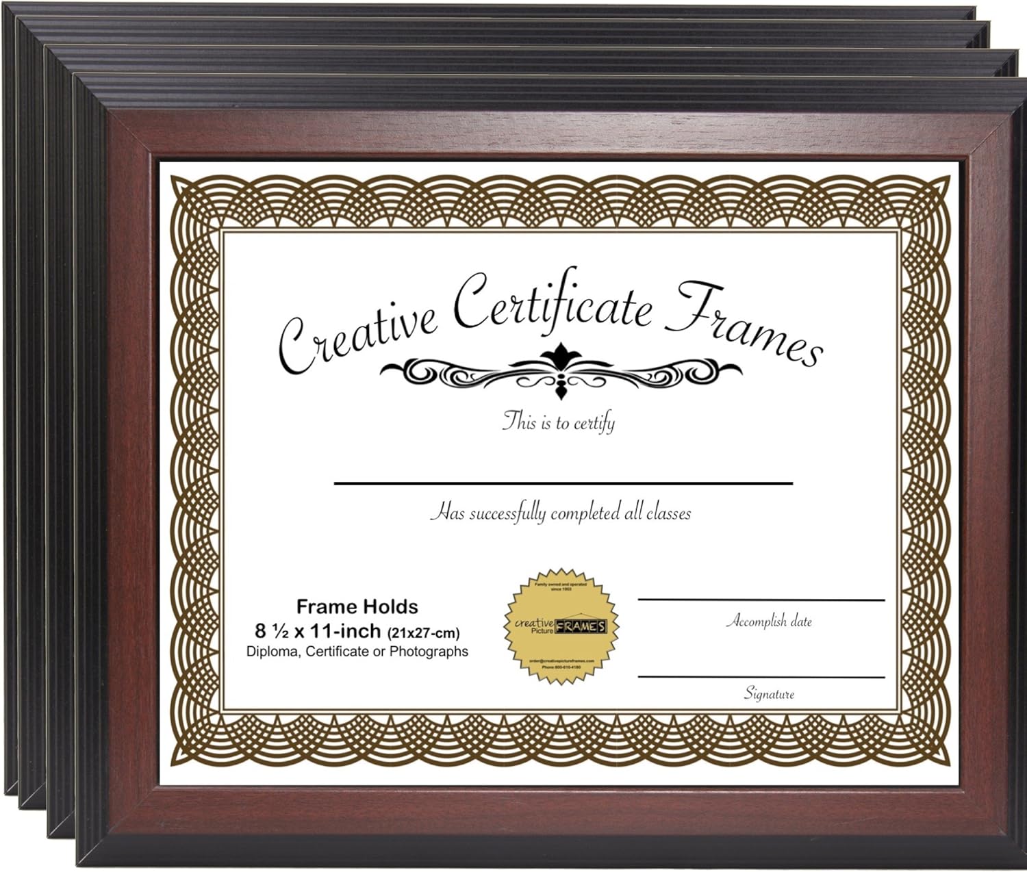 Creative Picture Frames Ztqp-8.5X11Mh Mahogany Document Frame Displays 8.5 By 11-Inch Certificate, Graduation, University, Diploma Frames With Stand & Wall Hanger (Pack Of 4)